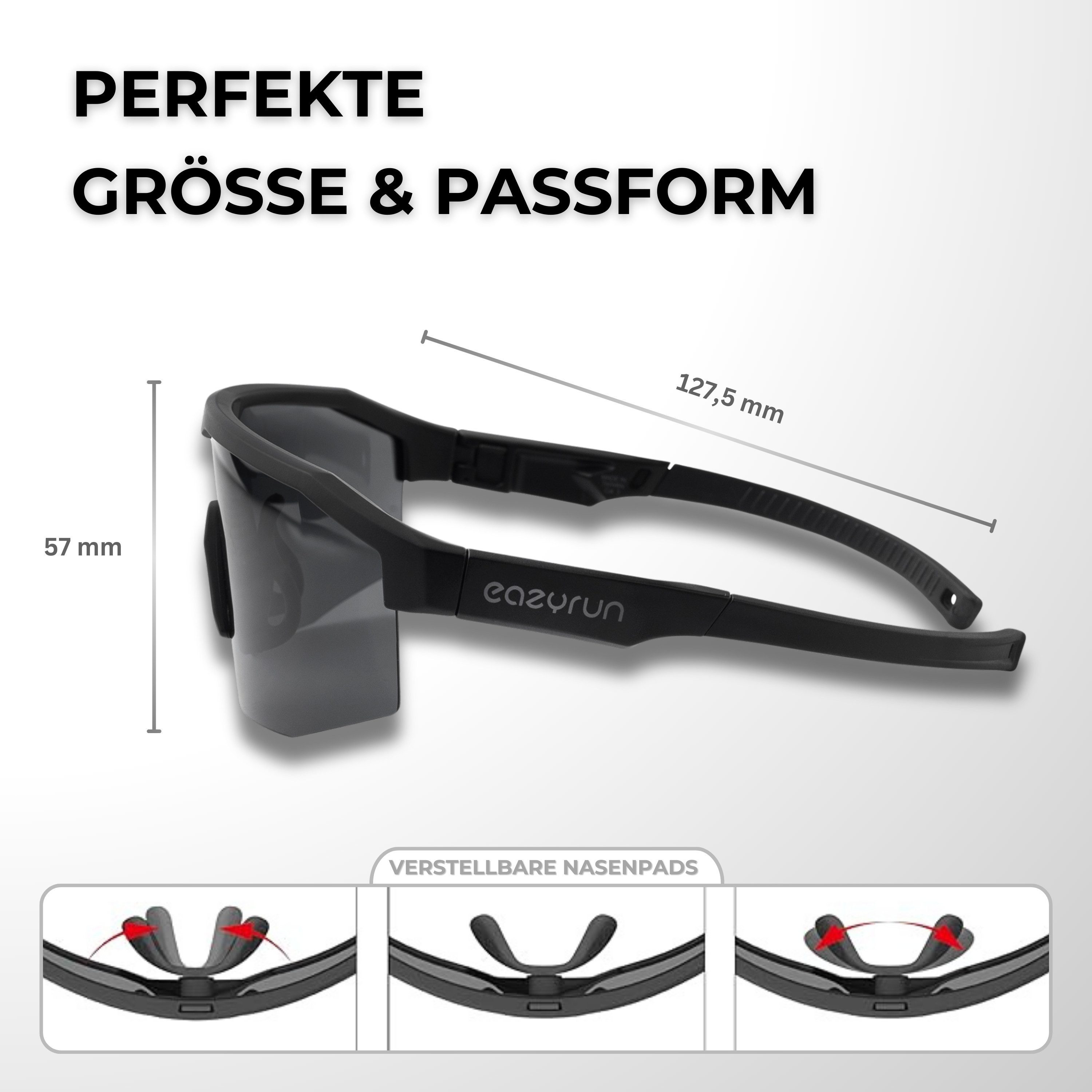 EyeAm Fahrradbrille, Sportbrille, Unisex Design, Für Sport, Rad, Laufen, MTB & Outdoor, (Modell: EAZYRUN), UV-Schutz 400
