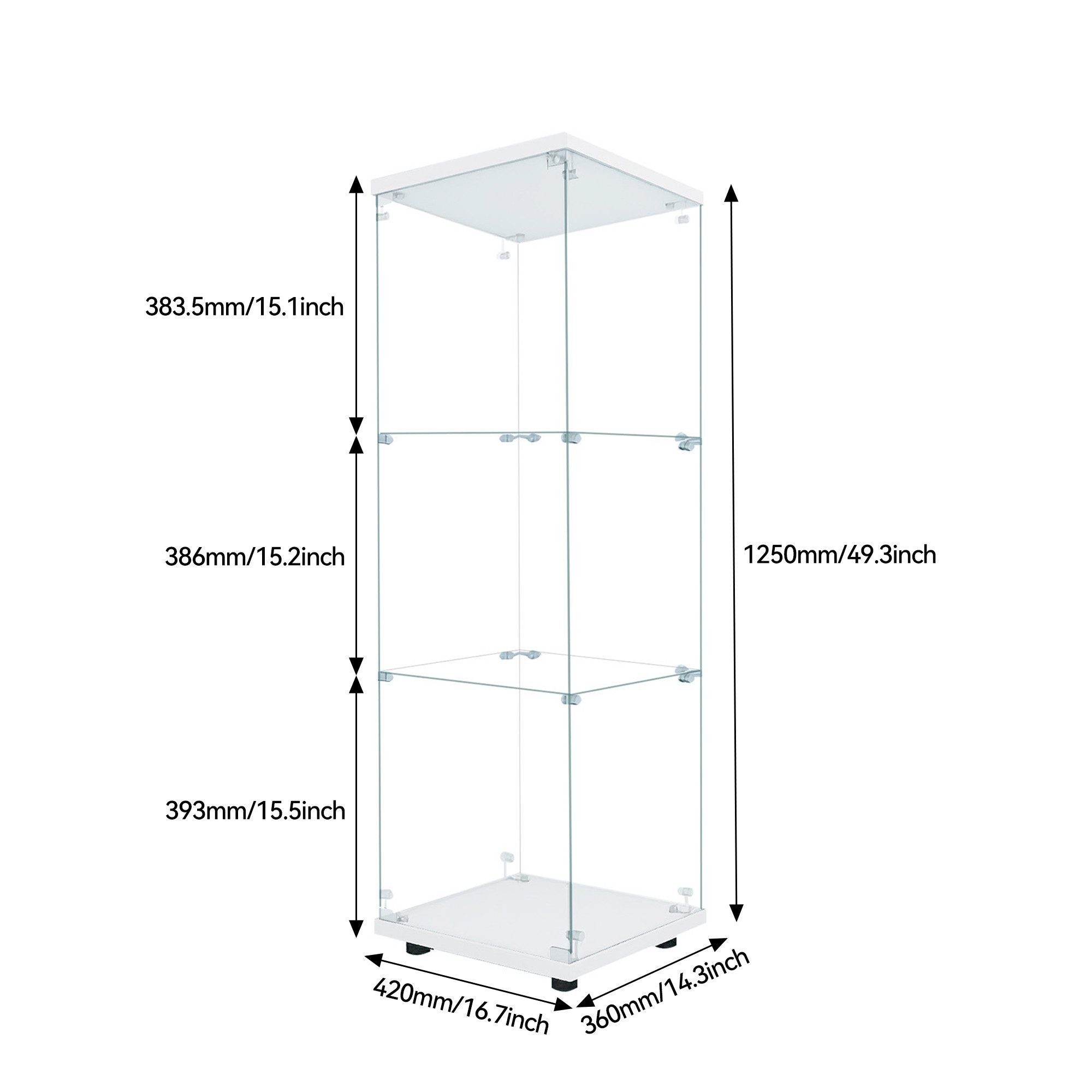 Simurq Glasvitrine mit LED Beleuchtung Standvitrine mit Glastür,Eckvitrine Glas (1-2 Packungen, Vitrinenschrank mit 1 türen,Schloss) Glas vitrine aus Gehärtetes Glas,Sammlervitrine Stehend