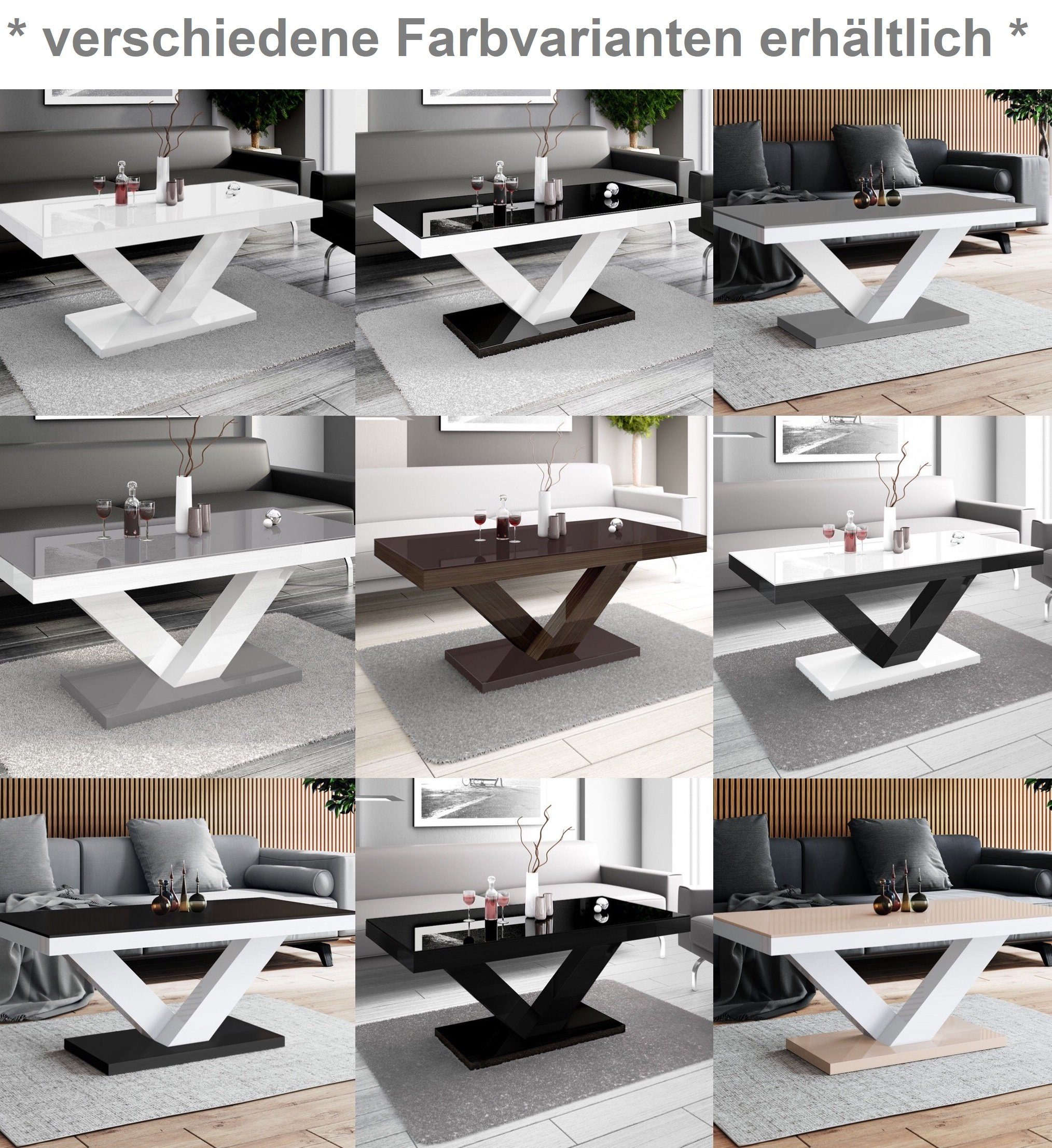 designimpex Couchtisch Highgloss Schwarz Design Hochglanz HV-888 Tisch Wohnzimmertisch