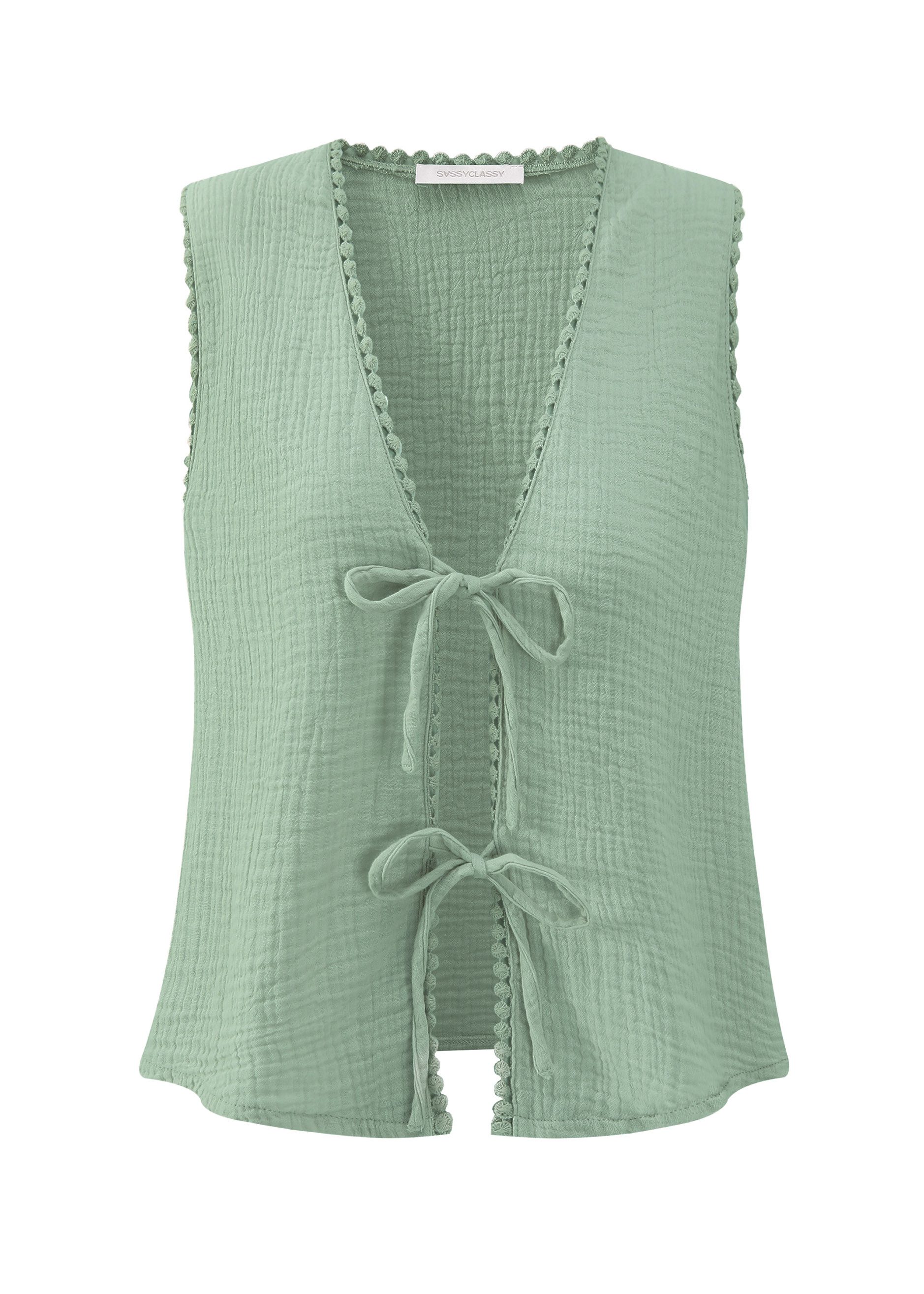 SASSYCLASSY T-Shirt Musselin Top mit Schleifen Damen Top aus Musselin mit V günstig online kaufen