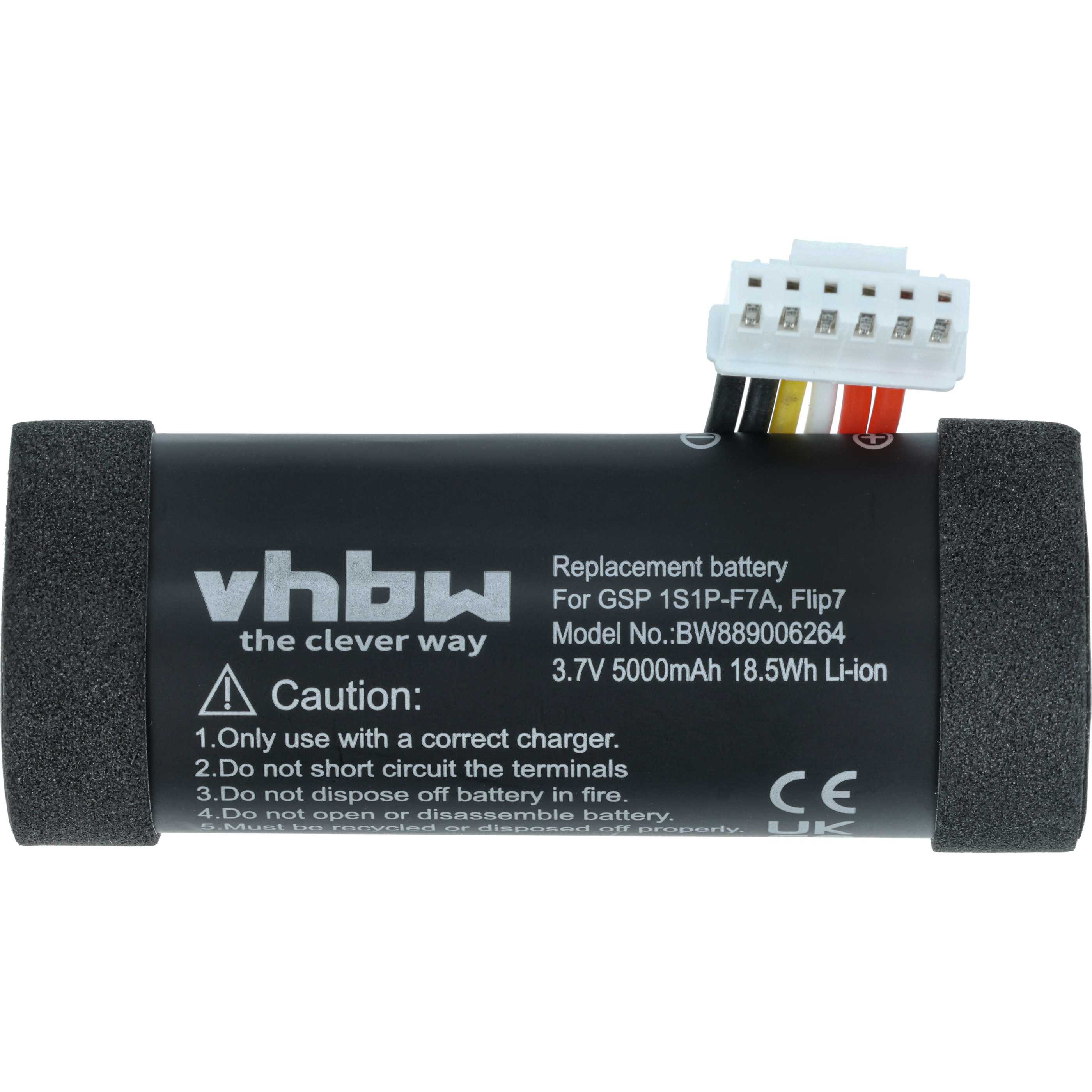 vhbw Akku passend für JBL Flip 7 Lautsprecher (5000 mAh, 3,7 V, Li-Ion) Akku Akku Li-Ion 5000 mAh (3,7 V, 1 St), Leistungsfähiger Austausch-Akku für Outdoor Lautsprecher