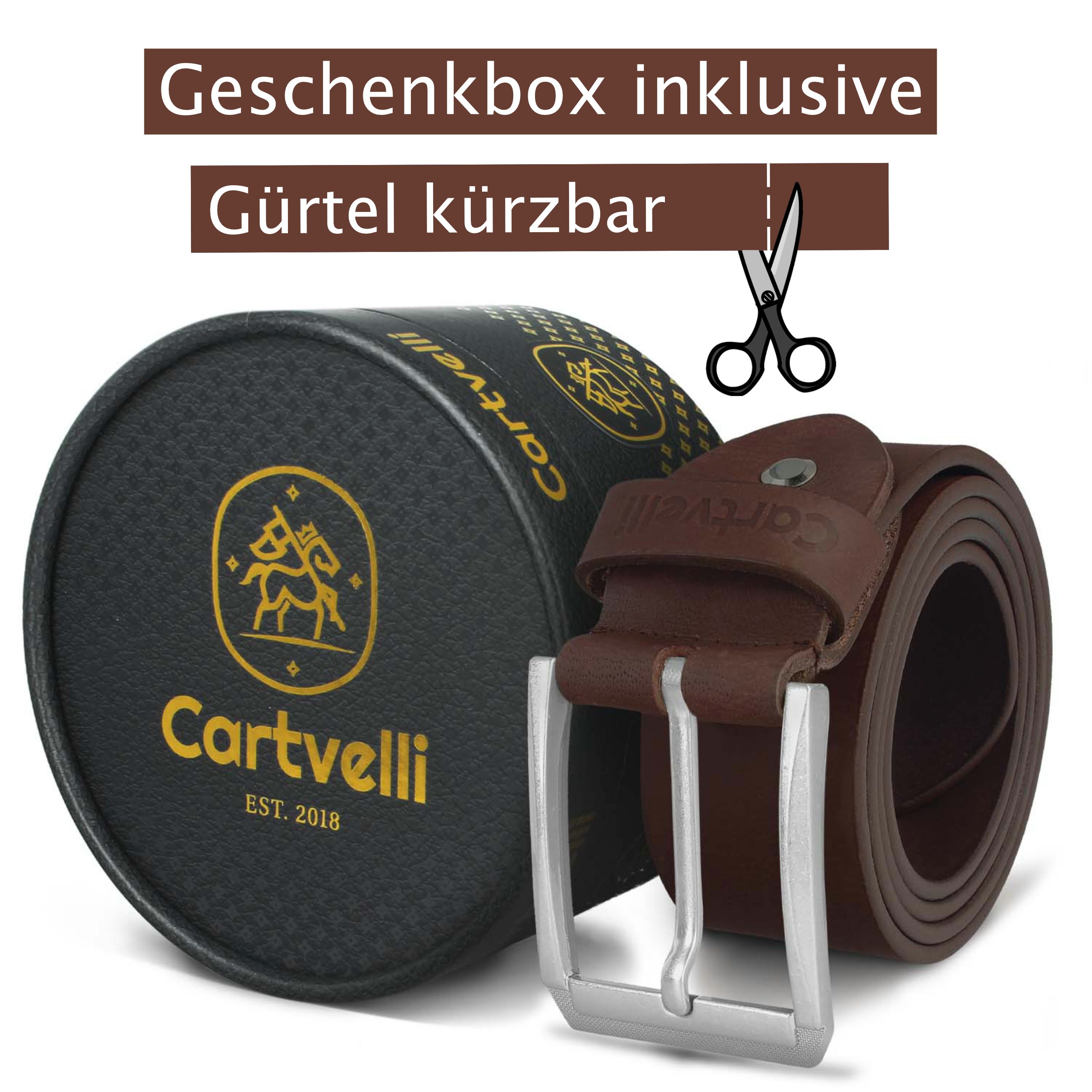 Cartvelli Ledergürtel Cartvelli Geschenkbox inkl. Herren 40mm Braun in Vollleder Germany umweltfreundlich gegerbt Ledergürtel Made