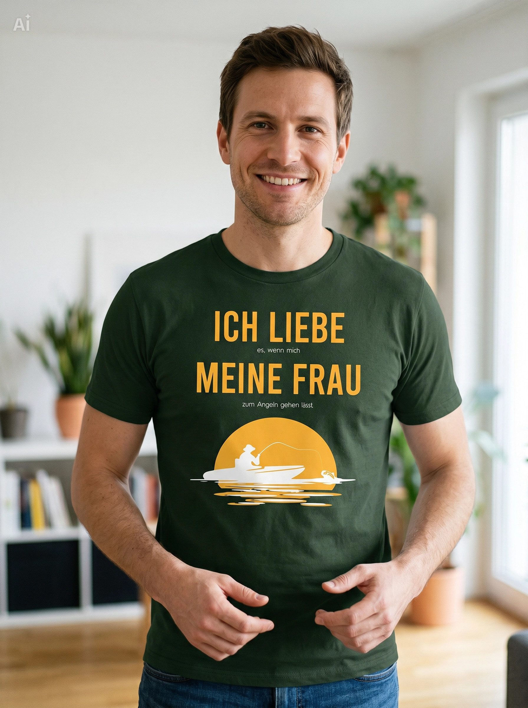 Bonvionn T-Shirt T-Shirt Funshirt - Ich liebe es wenn meine Frau mich angeln lässt (1-tlg) Geschenk für Angler