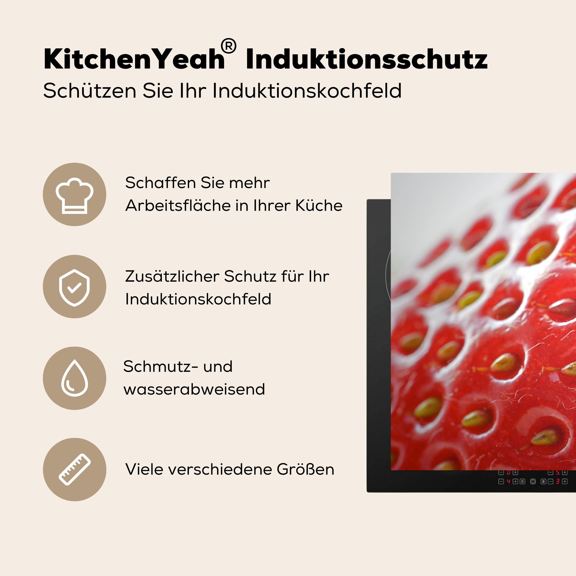Vinyl, Induktionskochfeld für MuchoWow - küche, Saatgut, - die Obst Ceranfeldabdeckung 81x52 Erdbeere cm, Herdblende-/Abdeckplatte tlg), (1 Schutz