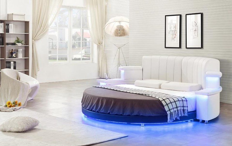 Xlmoebel Rundbett Rundbett mit LED-Beleuchtung in Beige von XLMOEBEL, Made in Europa