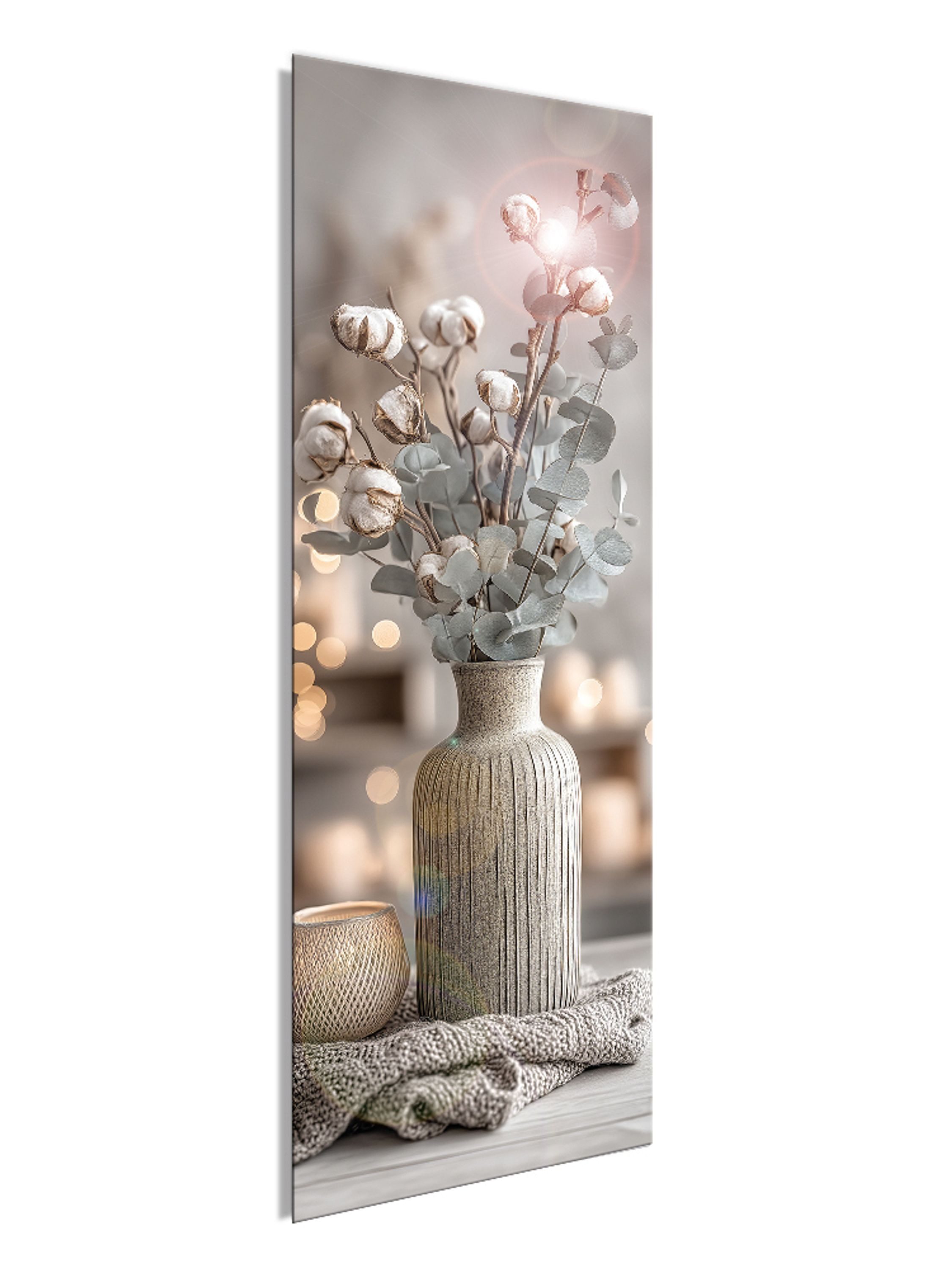 artissimo Glasbild Bild aus Glas 30x80 cm / Wandbild Hochformat / Wanddeko modern, Pflanzen und Natur: Eukalyptus Stillleben in Salbei