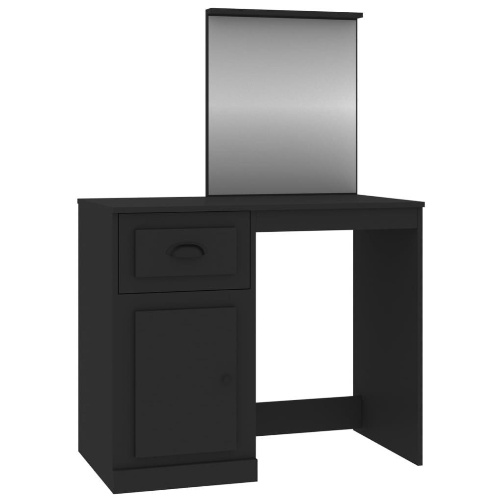 furnicato Schminktisch Schwarz 90 x 50 x 132,5 cm aus Holzwerkstoff und Acryl (1-St), Toilettentisch mit Allzweckspiegel, Stauraum und Wandhalterung