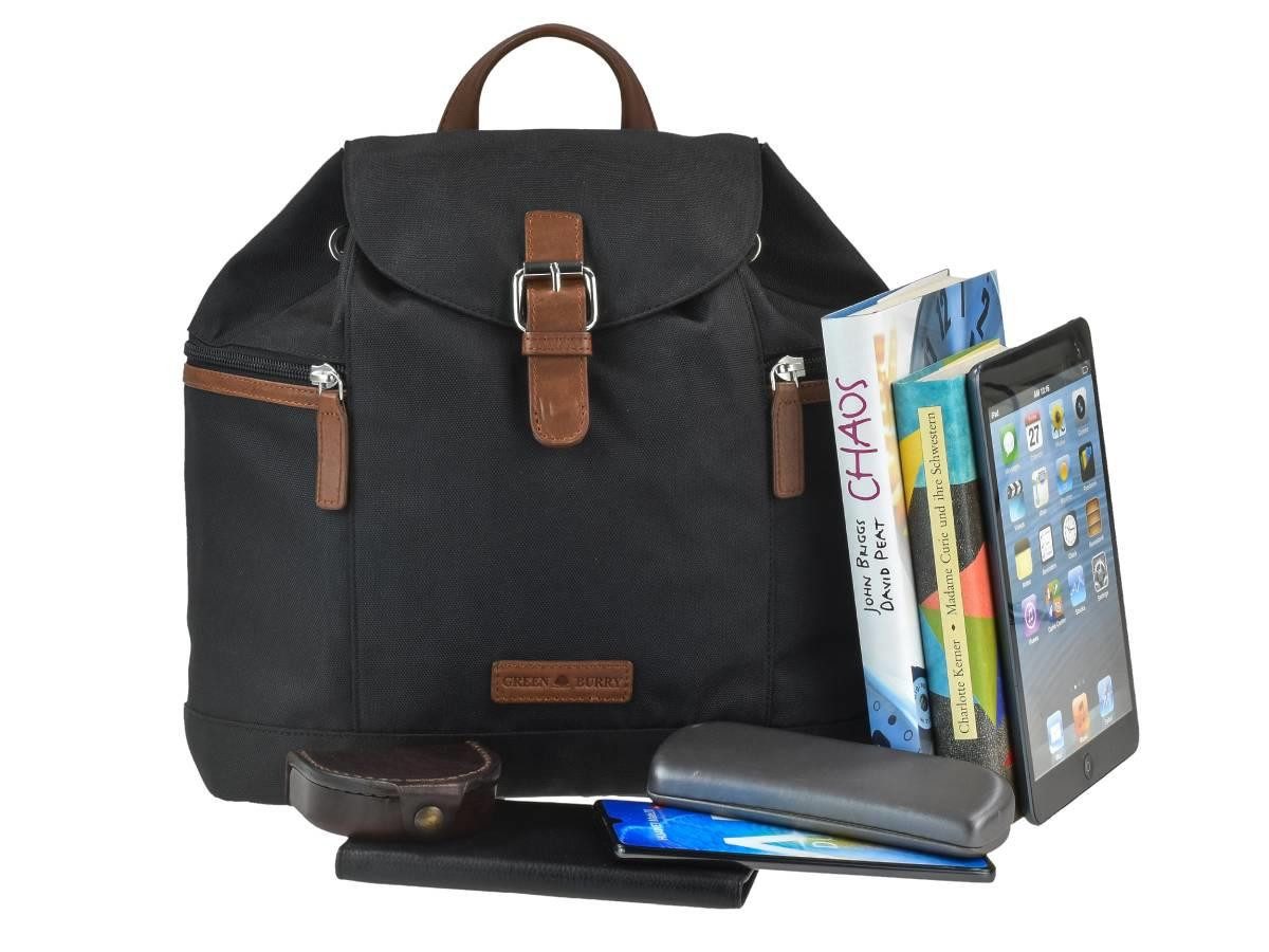 Greenburry Freizeitrucksack "Heidi", Rucksack 32x28cm, kleiner Damenrucksack Cityrucksack klein, schwarz