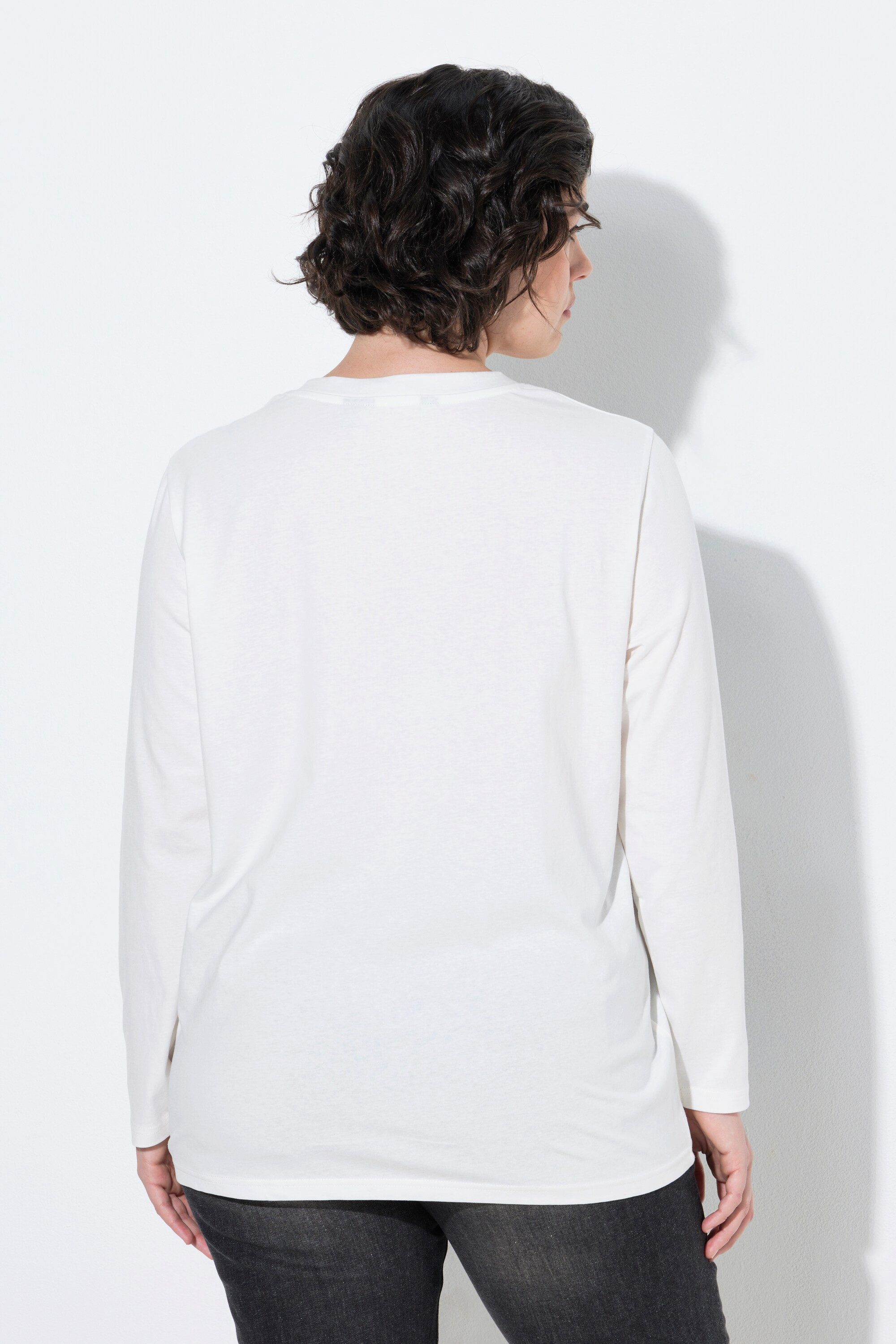 Ulla Popken Longshirt Langarmshirt Herzmotiv V-Ausschnitt Langarm