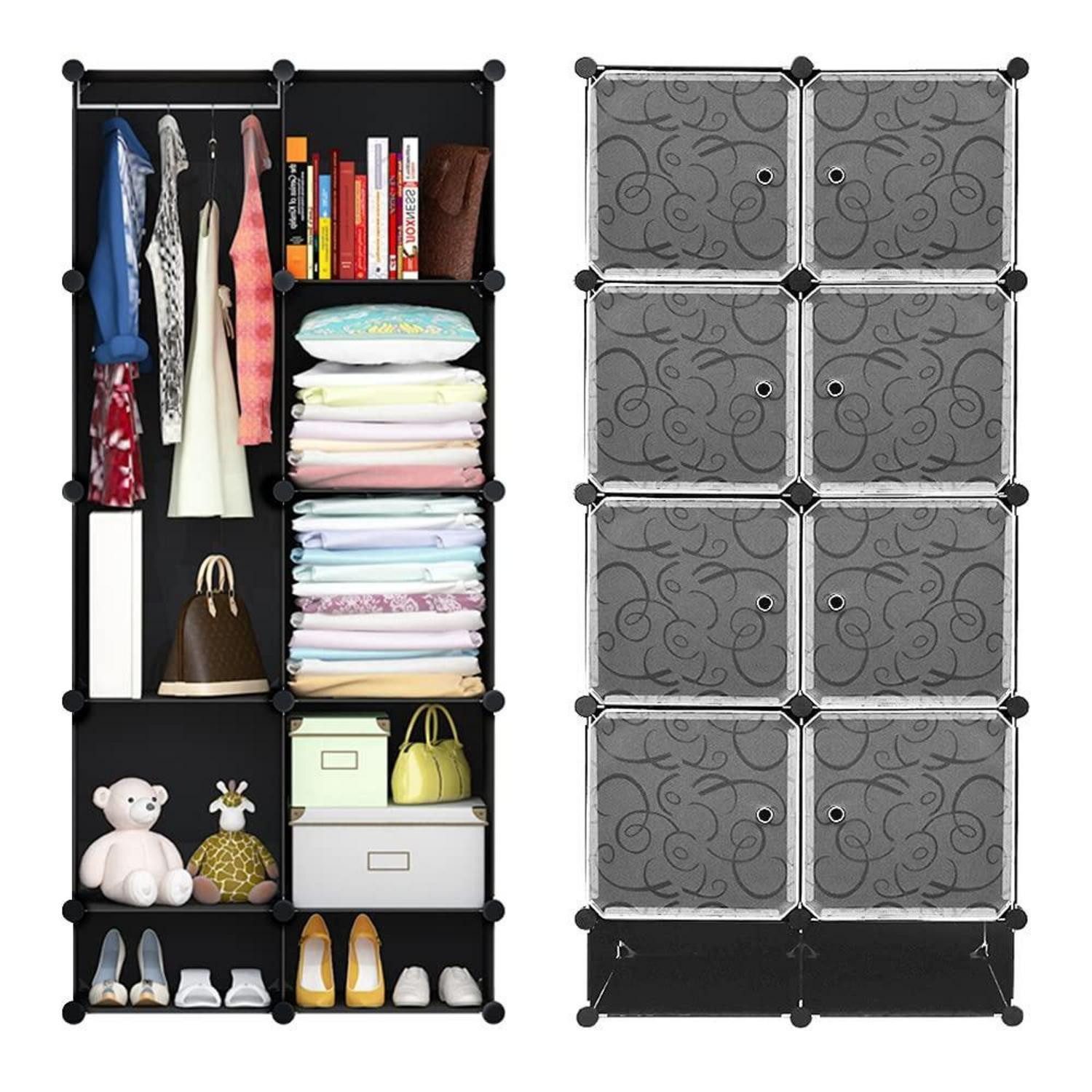 LuxusKollektion Regalwürfel Garderobe 10 Würfel Schwarz mit Tür, 1-tlg.