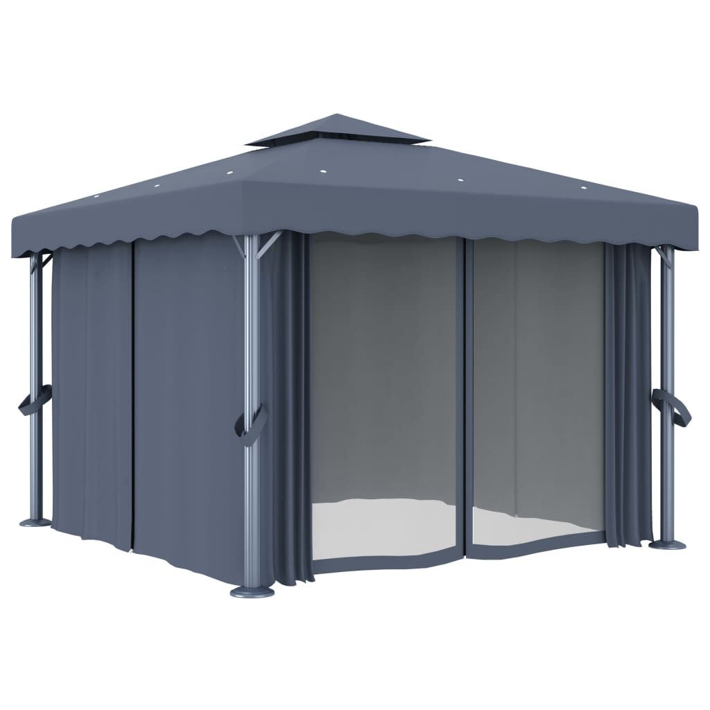 vidaXL Pavillon 3 x 3 m Pavillon Gartenzelt mit Vorhang 3x3 m Anthrazit Aluminium