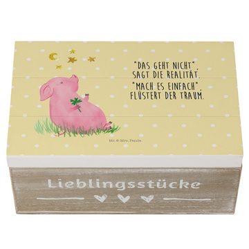 Mr. & Mrs. Panda Dekokiste Glücksschwein - Gelb Pastell - Geschenk, Schatzkiste, süße Tiermotive (1 St)