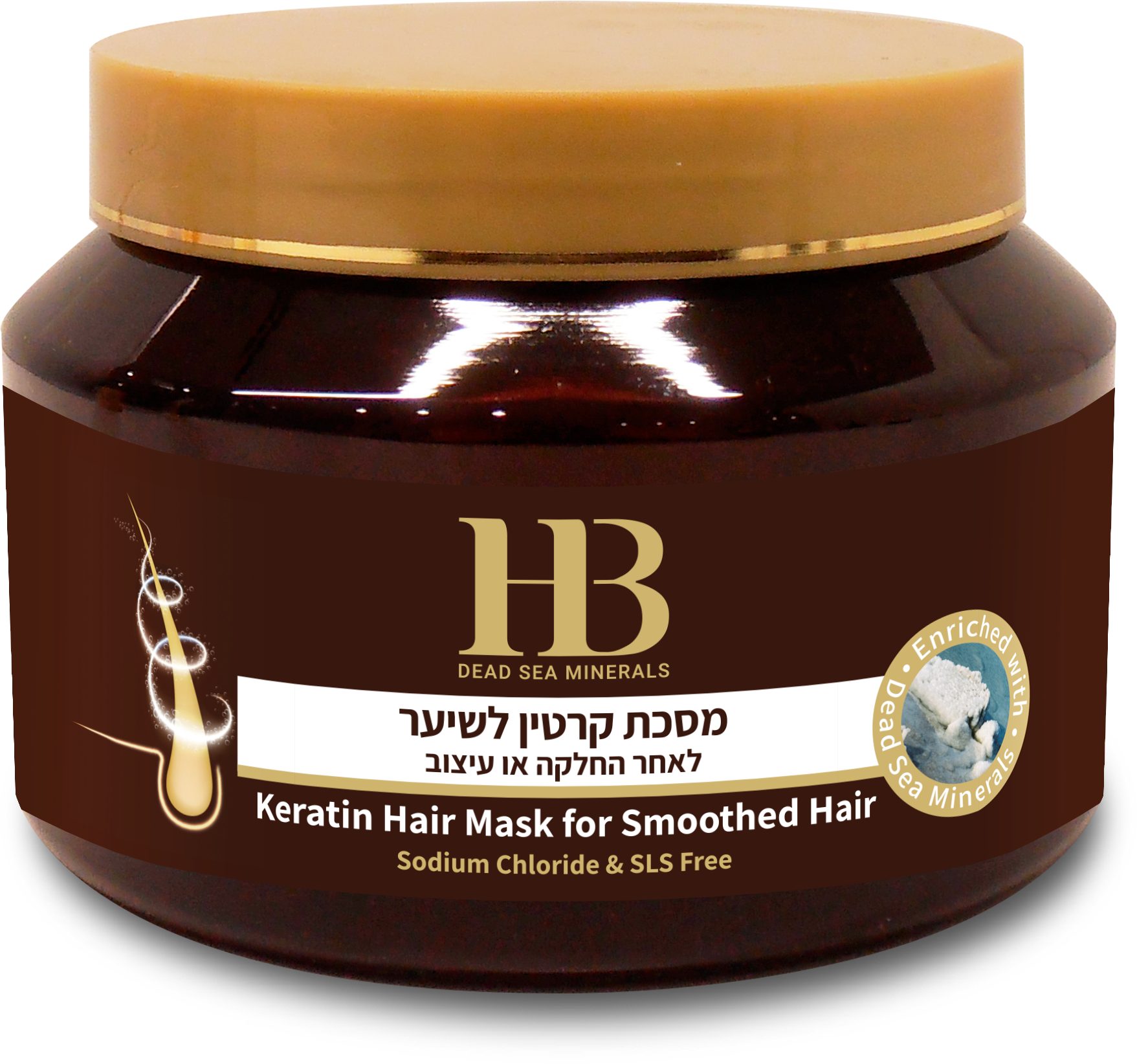 H.B. Dead Sea Minerals Haarmaske Health&Beauty Keratin-Haarmaske ohne Salz – 500ml, Keratin, Mineralien aus dem Toten Meer, Arganöl, Sheabutter, Olivenöl