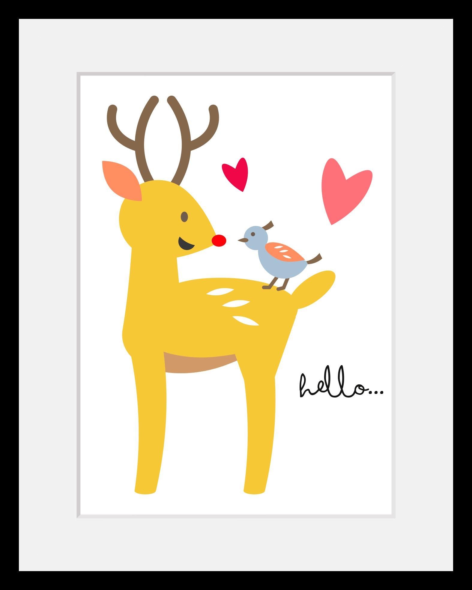 Home affaire Bild Hirsch, Herz, Herzbilder, Hirsch, Hirschbilder, Schriftzug, Vogelbilder, Vögel, HD Premium Poster-Druck inkl. Holzrahmen