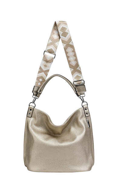 ITALYSHOP24 Schultertasche DAMEN XXL SHOPPER HOBO Cross Over Body Bag Umhängetasche Weekender (Spar-Set: Henkel Tasche mit Muster Schultergurt, Workbag Leder Optik, 2-tlg), große 3xFach geteiltes Hauptfach, Freizeit Abend Urlaub, Leder Optik