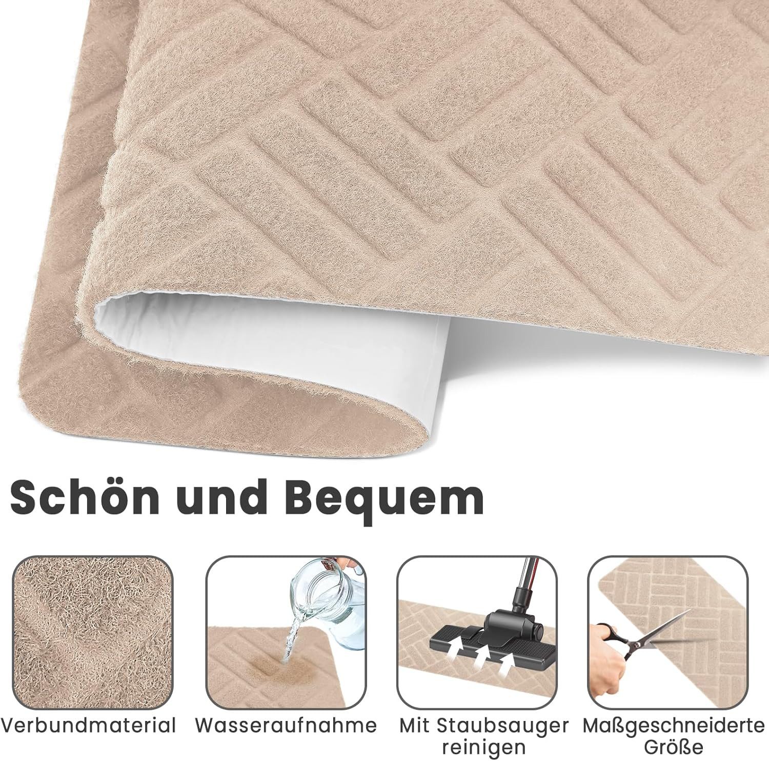 BlingBin Stufenmatte Treppenstufen Matten,Teppich-Treppenläufer Selbstklebend Innen 15Stück, Rechteck, Höhe: 5 mm, Antirutsch Zuschneidbar Wiederverwendbar für Kinder,Senioren& Haustiere