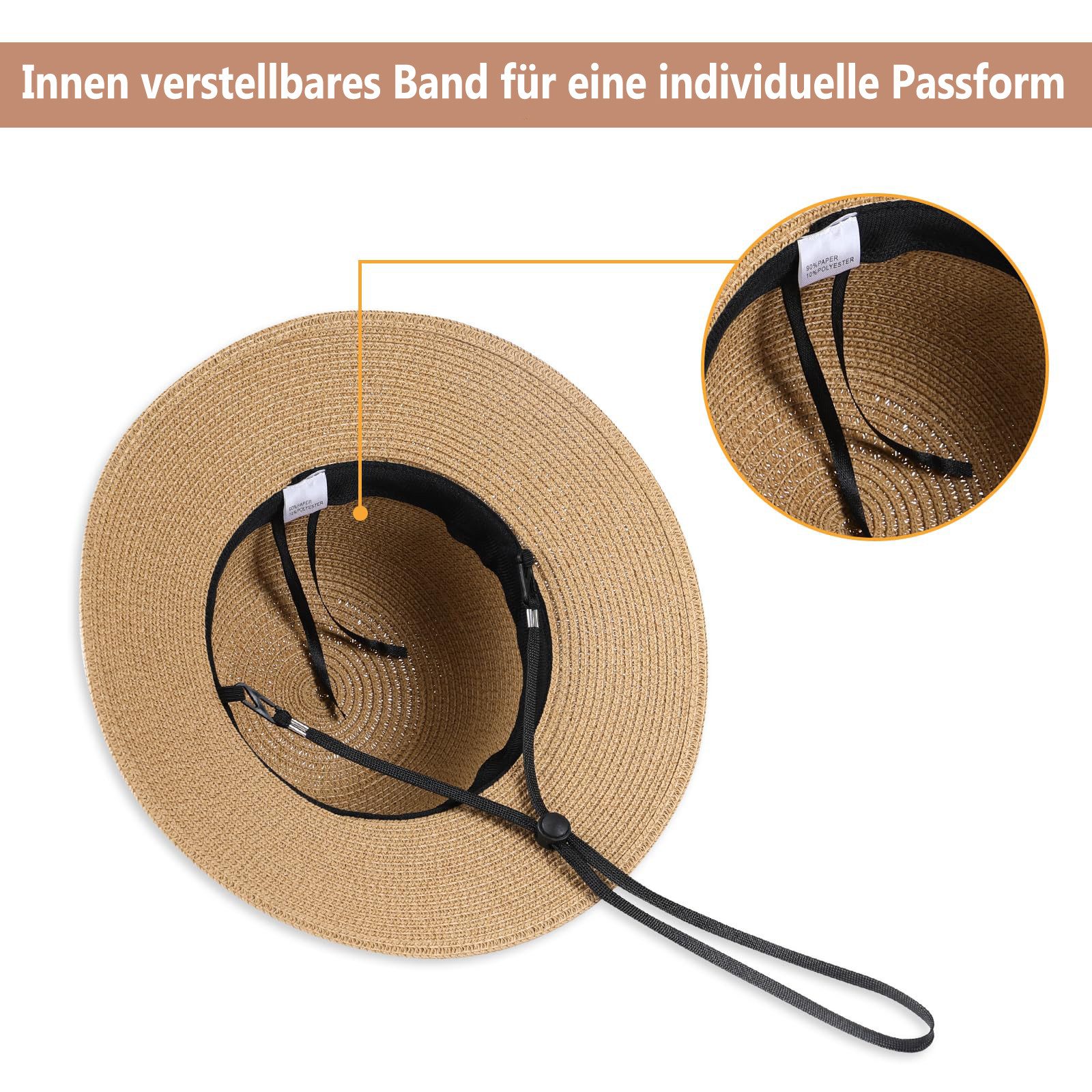 nsihing Sonnenhut Damen-Strohhut für den Strand, breitkrempiger Sommerhut für Damen faltbarer Damen-Sonnenhut mit UV-Schutz – Bild 4 von 5