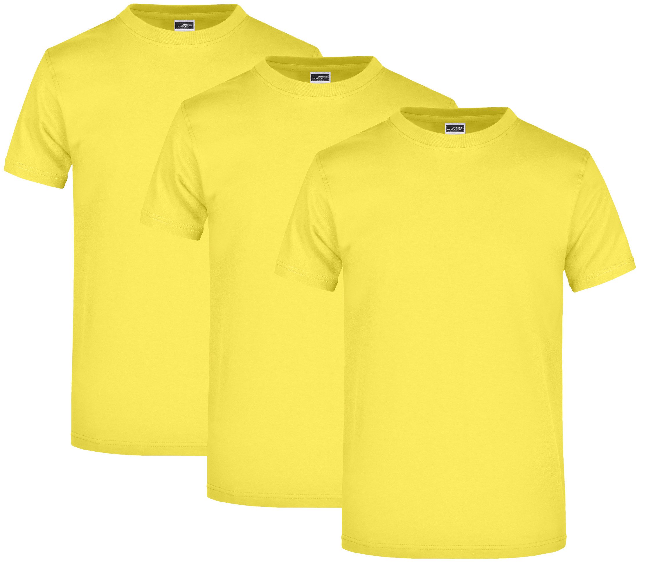 James & Nicholson T-Shirt 3er Pack Komfort-T-Shirt aus strapazierfähigem Single Jersey JN002 (Spar-Set, 3er-Pack) Hochwertiges T-Shirt in sehr großer Farbauswahl