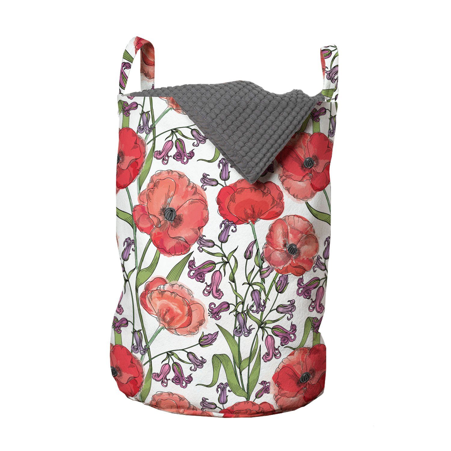Abakuhaus Wäschesäckchen Wäschekorb mit Griffen Kordelzugverschluss für Waschsalons, Blume Mohnblüten Garten