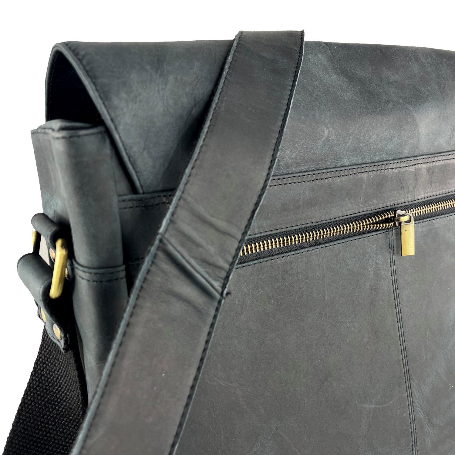 Buffalo Hill Aktentasche >2474< elegante Laptoptasche aus reinem Büffelleder, Organizer, Herren Umhängetasche in grau