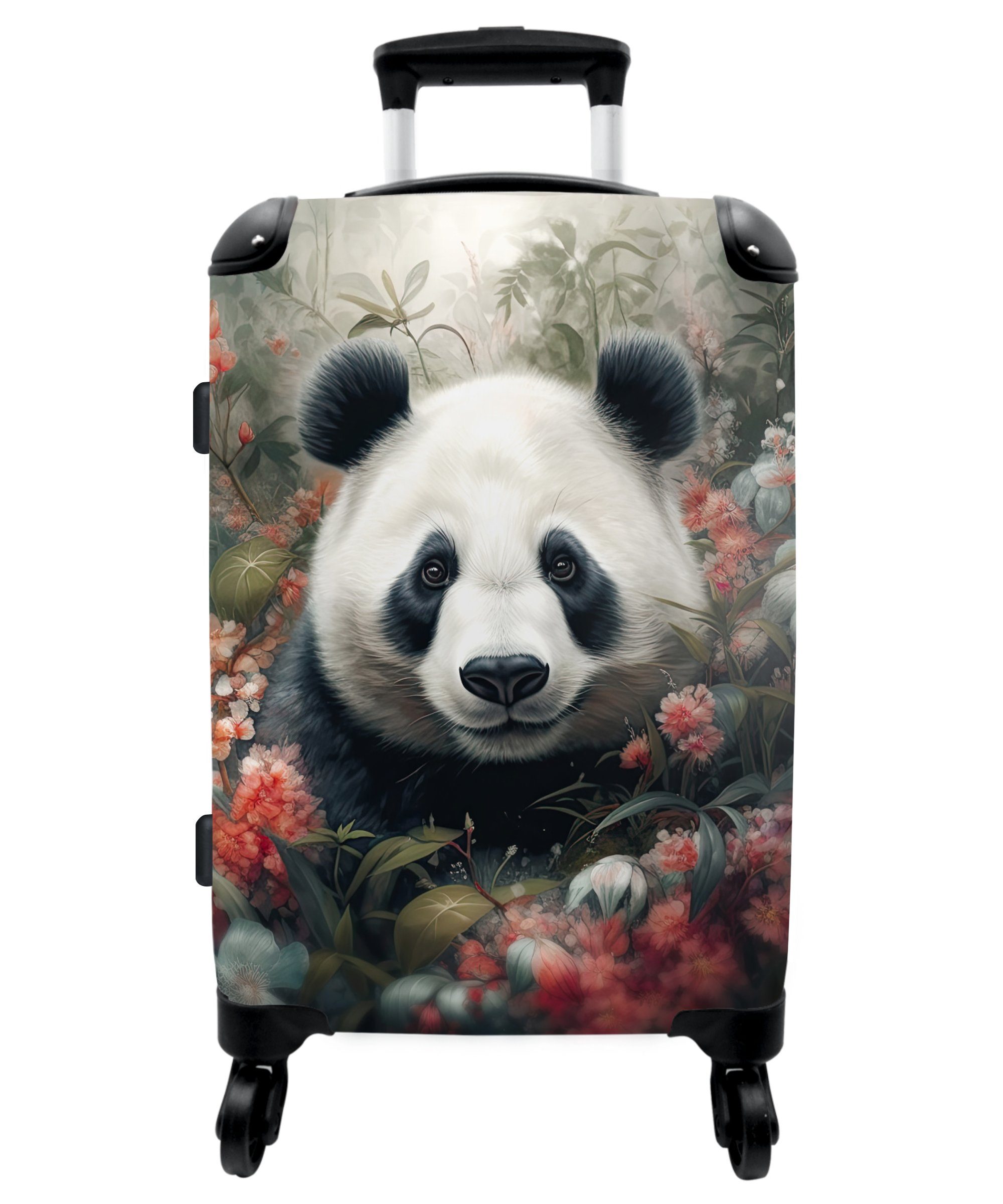 NoBoringSuitcases.com© Koffer 67x43x25cm Panda - Wildtiere - Blumen - Natur, 4 Rollen, Aufgabegepäck Trolley Rollkoffer Große Reisekoffer mit 4 Rollen -