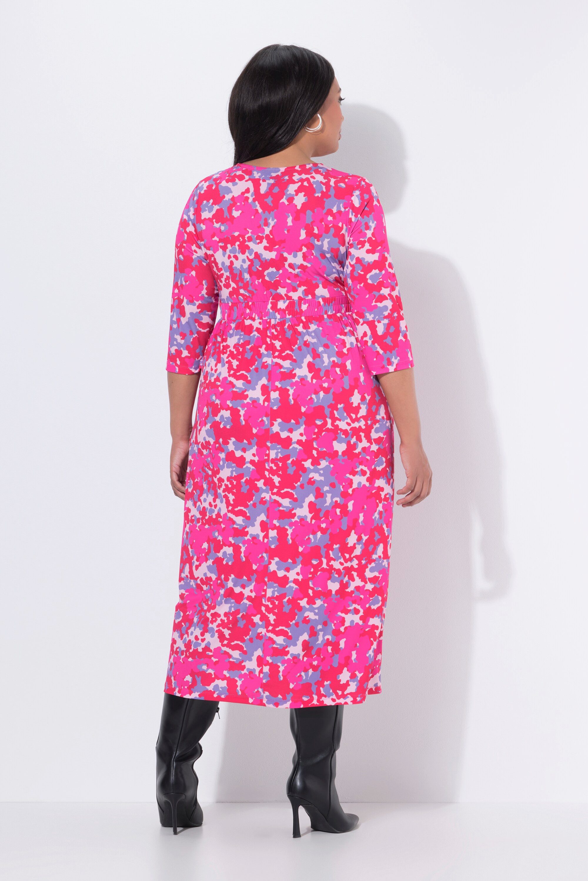 Ulla Popken Maxikleid Maxikleid Wickeloptik A-Linie V-Ausschnitt 3/4-Arm