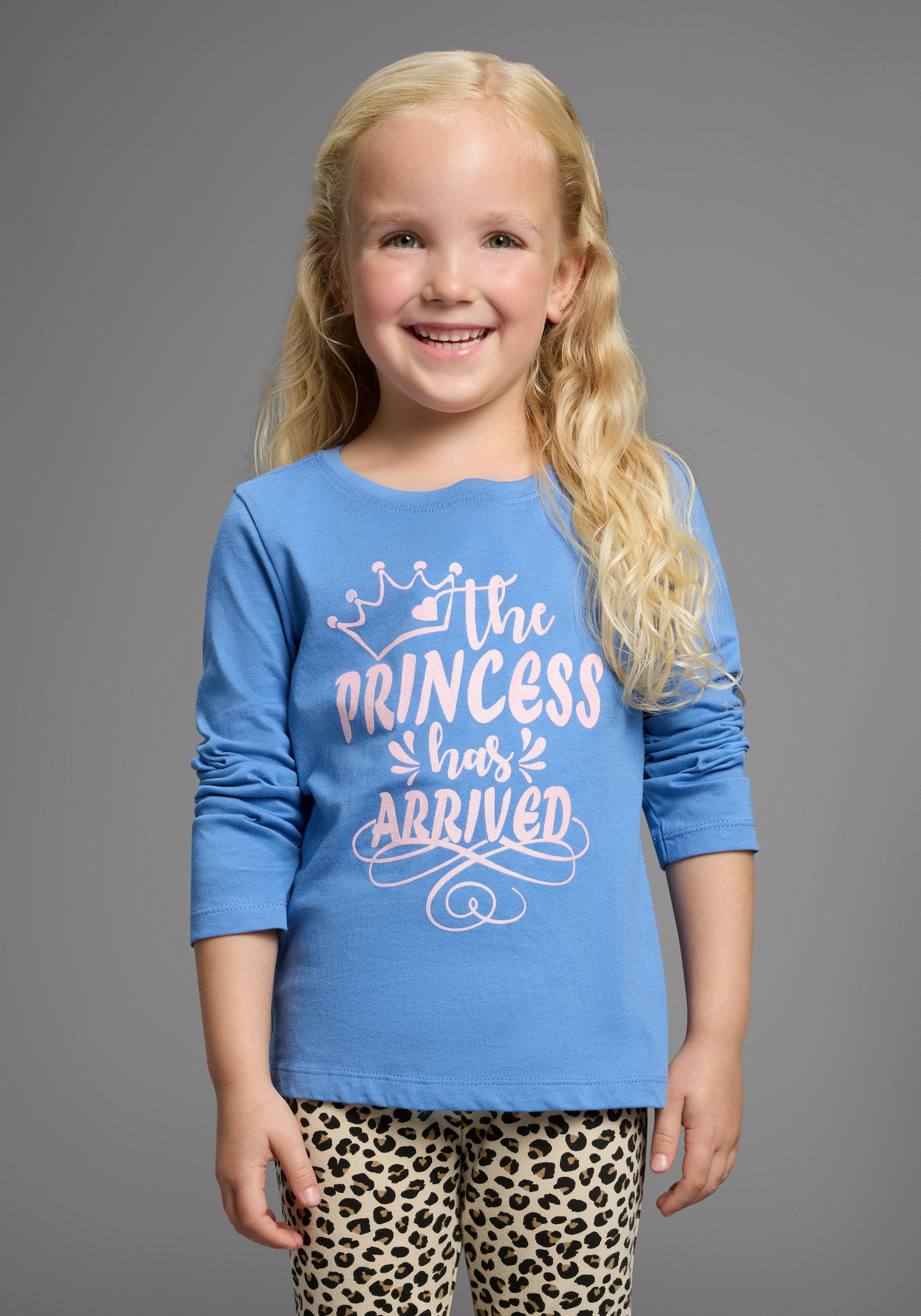 KIDSWORLD Langarmshirt mit Glitzerprint: PRINCESS HAS ARRIVED Sprücheshirt, Glitzershirt für kleine Prinzessinnen