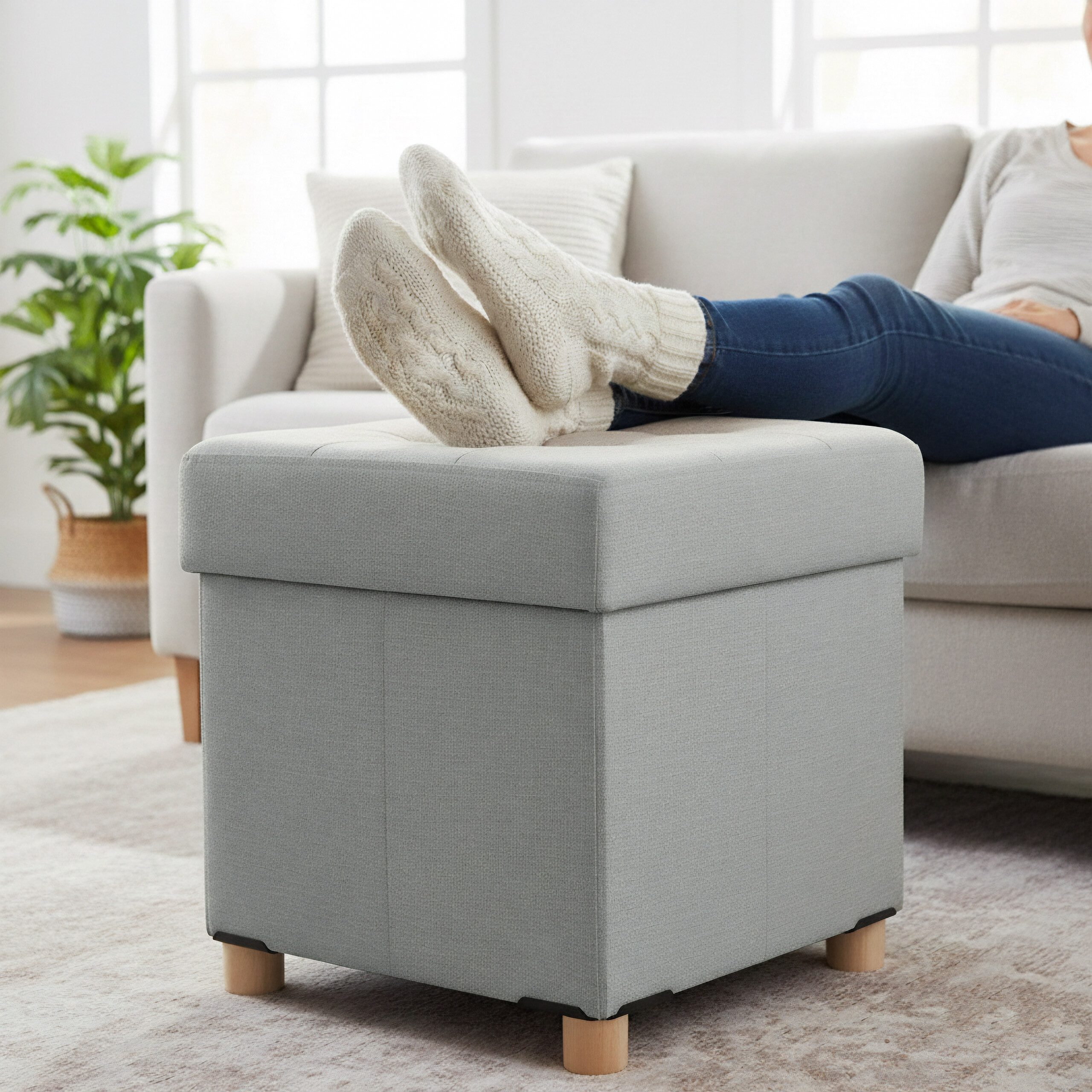 relaxdays Stauraumhocker Hocker mit Stauraum, Hellgrau günstig online kaufen