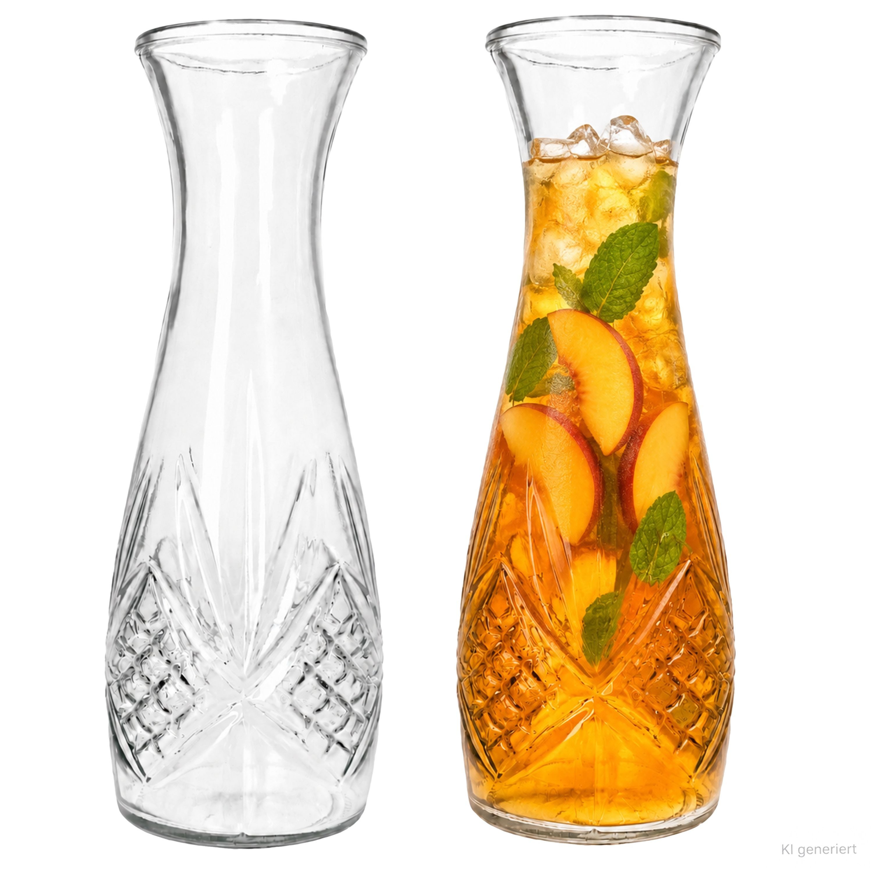 MamboCat Karaffe 2er Set Valto 1L Karaffe Glas klar Relief Wasser Saft Eistee Wein Krug