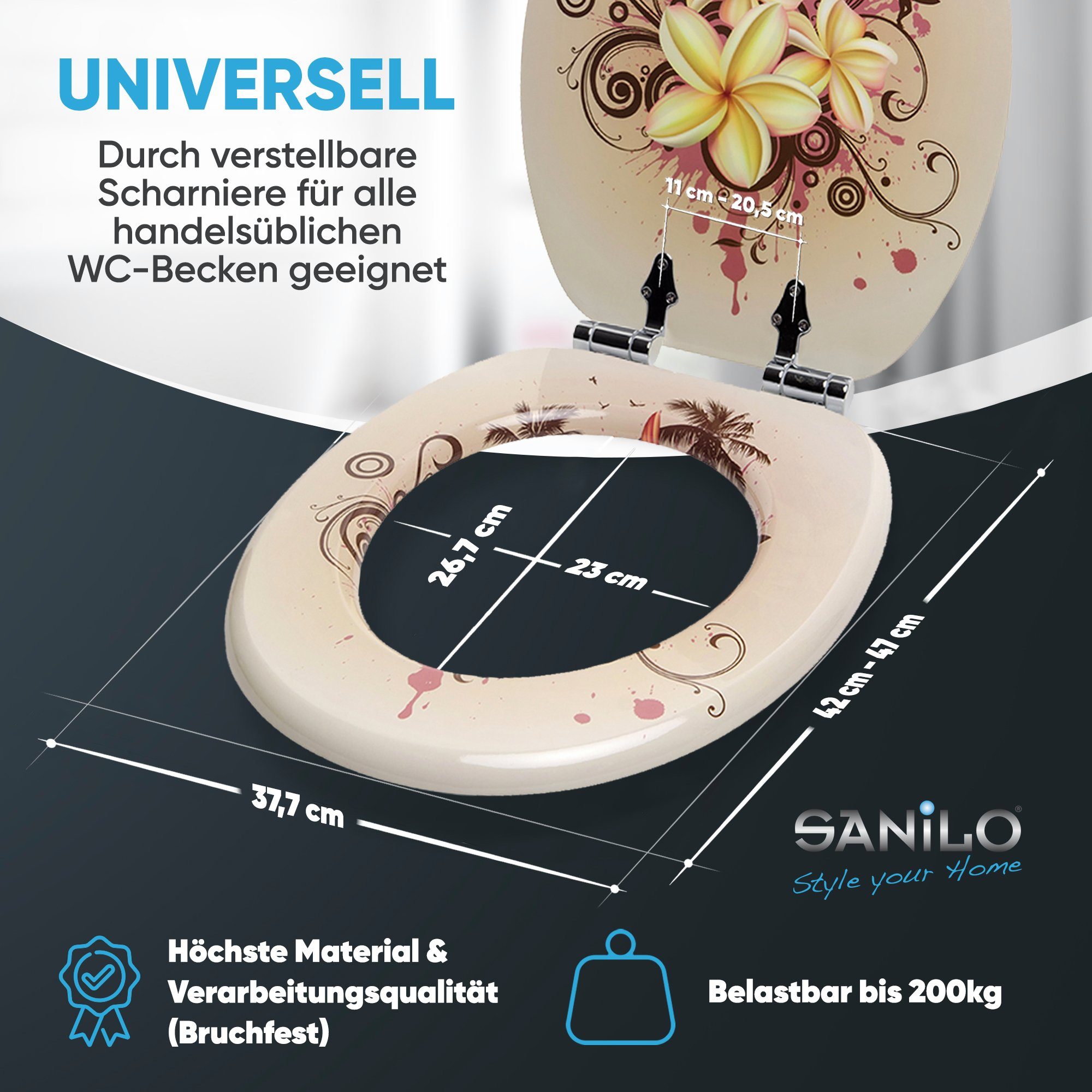 Sanilo WC-Sitz Tropical mit Absenkautomatik, Toilettendeckel direkt vom Hersteller, hochwertig & moderner Klodeckel mit Motiv, universell, leichte Montage – Bild 4 von 5