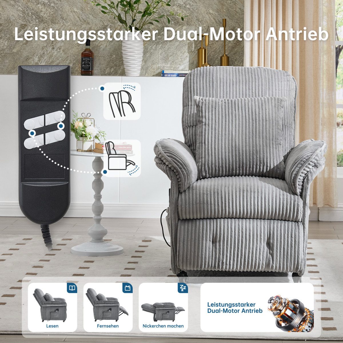 Happy Home Relaxsessel 2 Motoren Elektrischer Relaxsessel, Fernsehsessel mit Liegefunktion – Bild 5 von 5