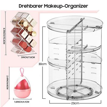 Aoucheni Kosmetikkoffer Make-Up Organizer, 360° drehbar, höhenverstellbar (set), Großes Fassungsvermögen, sechs Höhen, klares Acryl