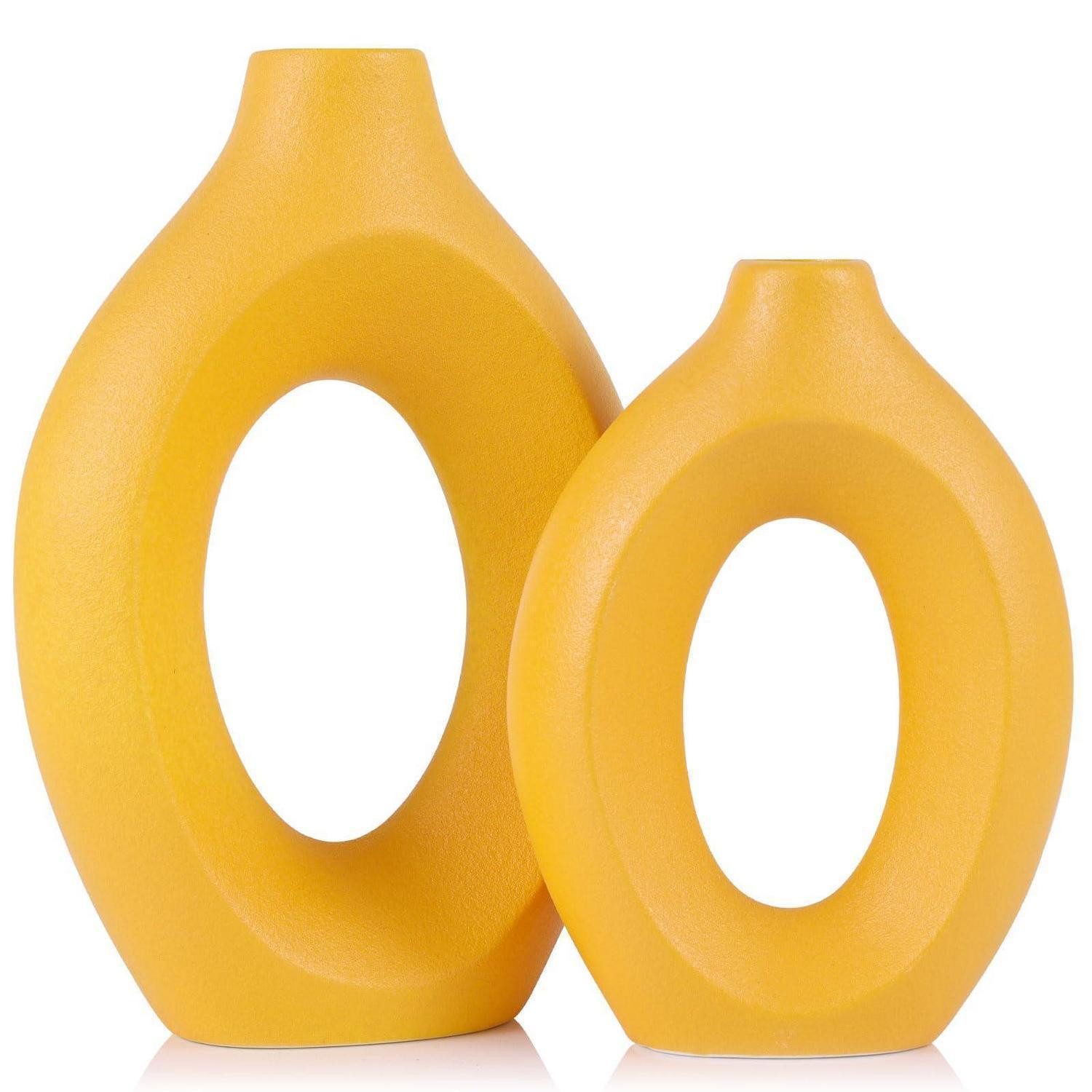 LuxusKollektion Dekovase Gelbe Keramikvase 2er Set Modern Matt (2 St)