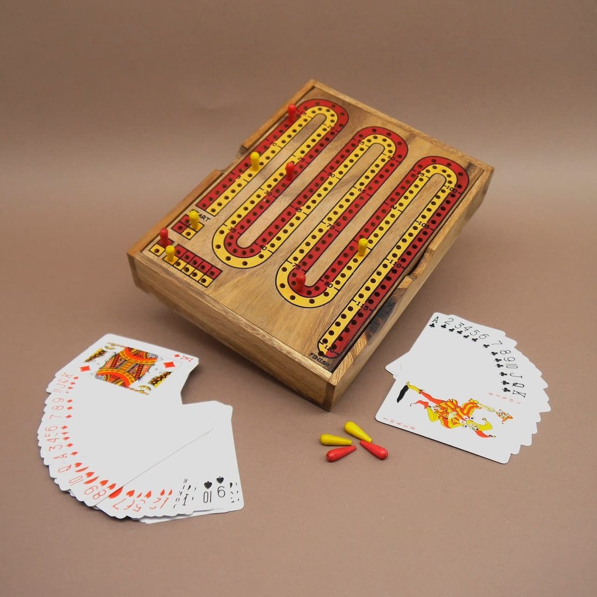ROMBOL Denkspiele Spiel CRIBBAGE - rasantes, britisches Kartenspiel, Brettspiel, Holzspiel