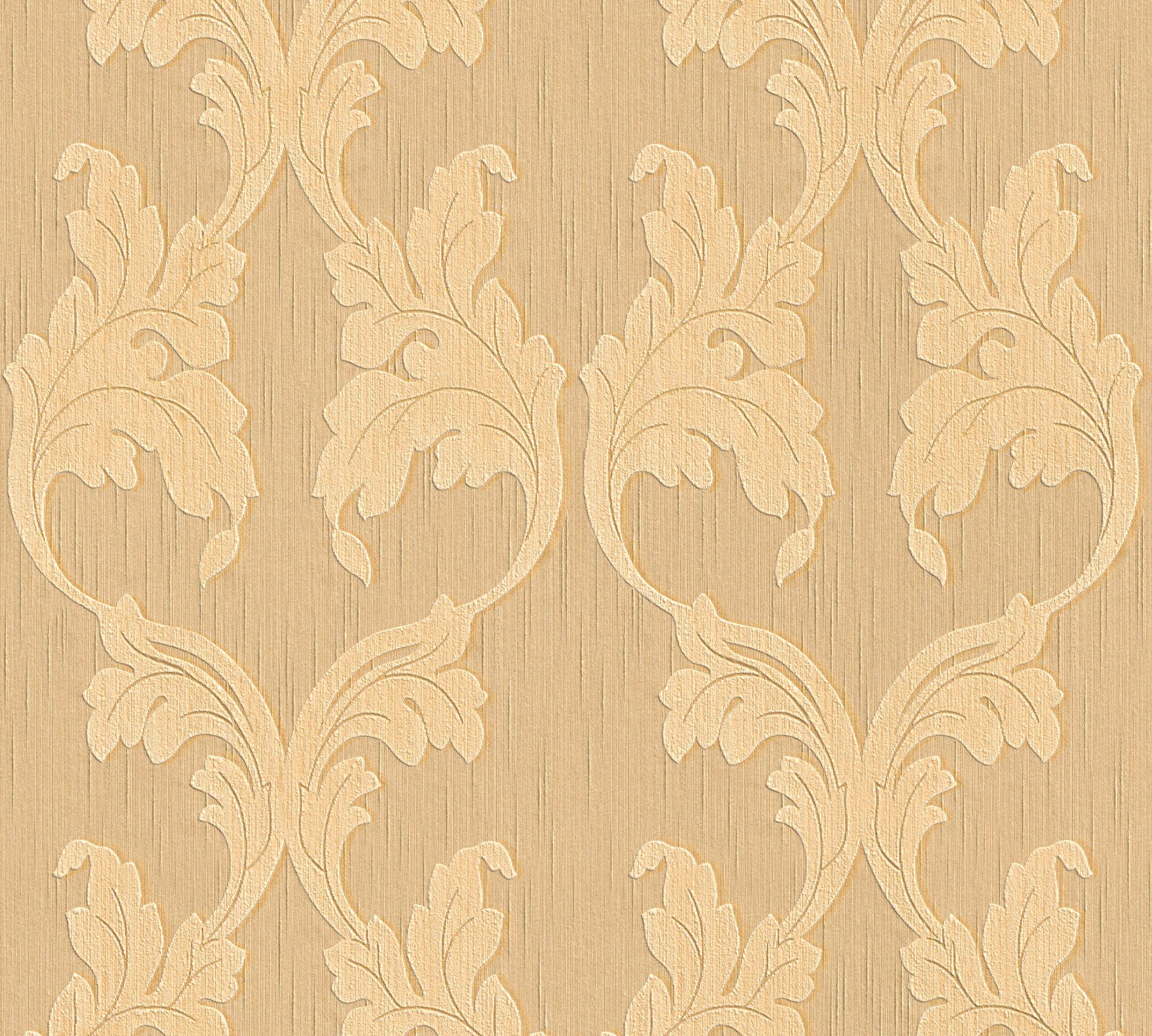 Paper A.S. Barock samtig, Textiltapete Barock, Tapete orange/beige Création Tessuto, floral, Architects
