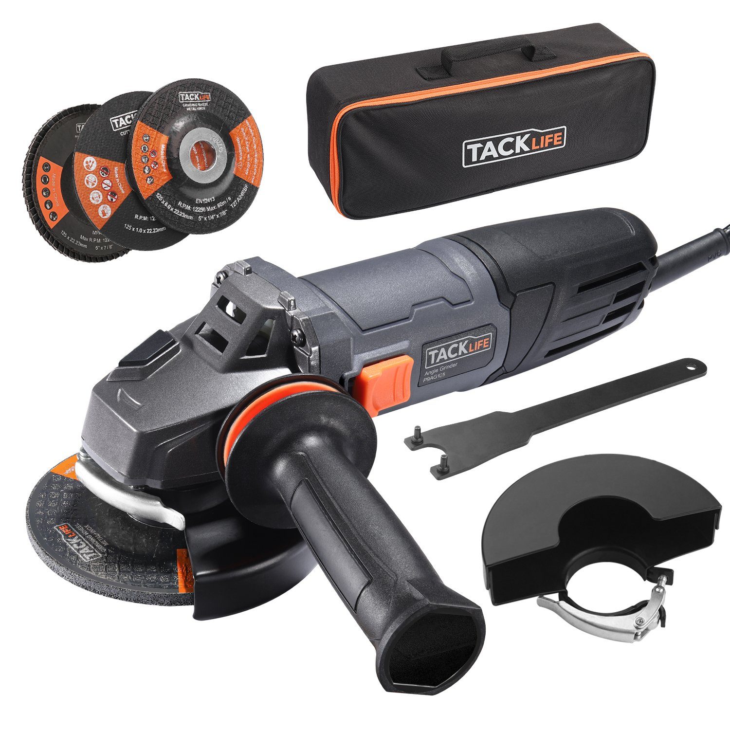 TACKLIFE Winkelschleifer, 900W 12000RPM mit 3 Schleifrädern, 2 Schutzhauben