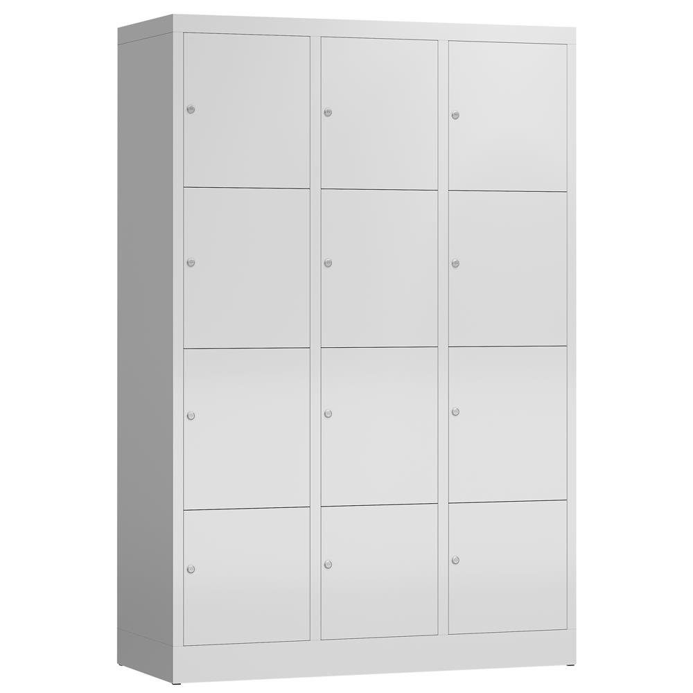 Fächer Spindschrank 7035 RAL Schließfachschrank notwendig Fächerschrank RAL komplett Korpus: 7035 | montiert, (1-St) Lichtgrau keine Lichtgrau/ Montage Lichtgrau 12 Steelboxx Türen: