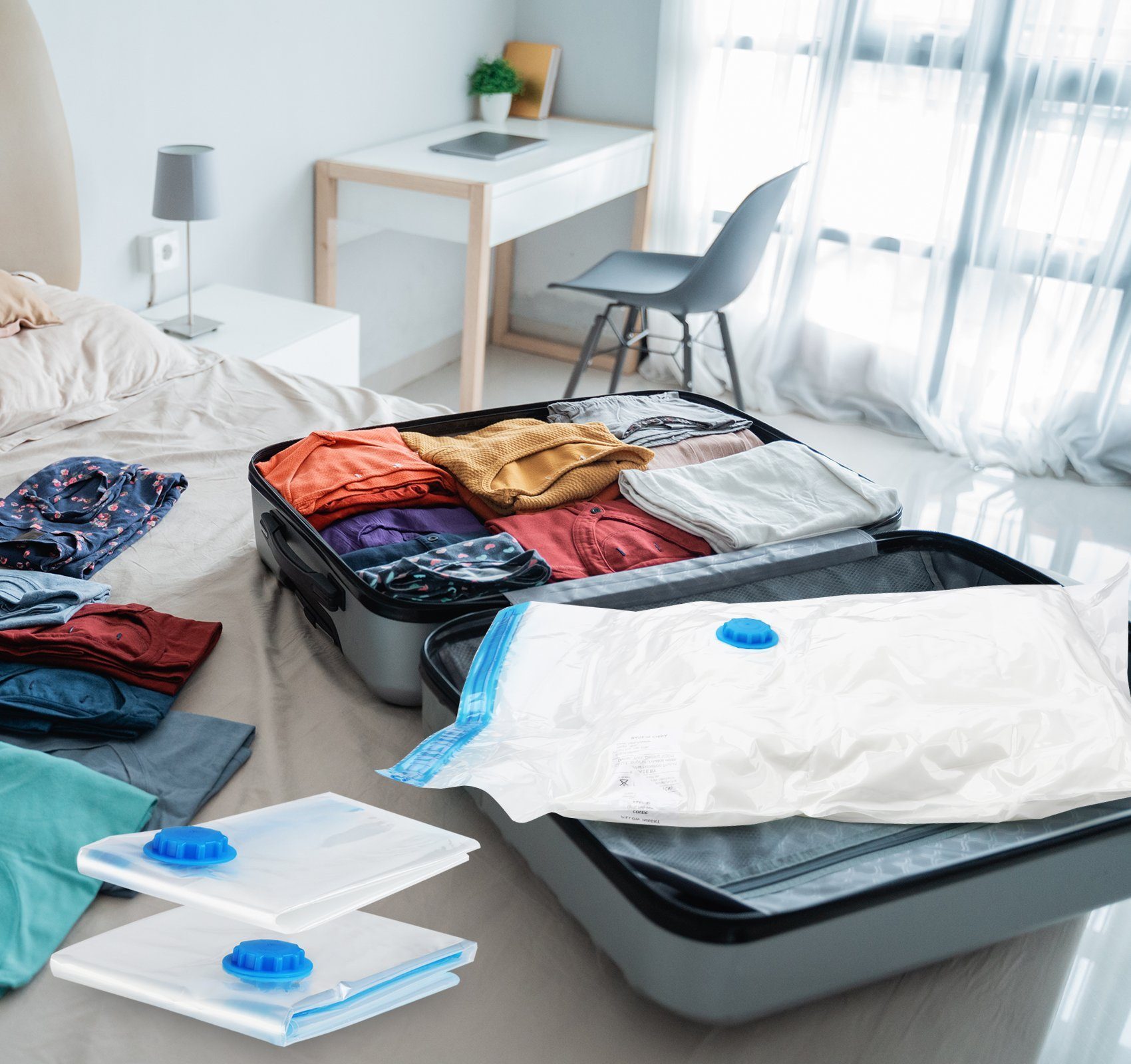 ElitVita Kleiderschutzhülle Vakuumierbeutel mit Pumpe,Wiederverwendbar,4verschiedenen Beutelgrößen (set, 12 St., 12 St. Vakuum Aufbewahrungsbeutel) Vakuumierbeutel,Kleiderbeutel für Kleidung,Kleiderschrank Reisen Umzug