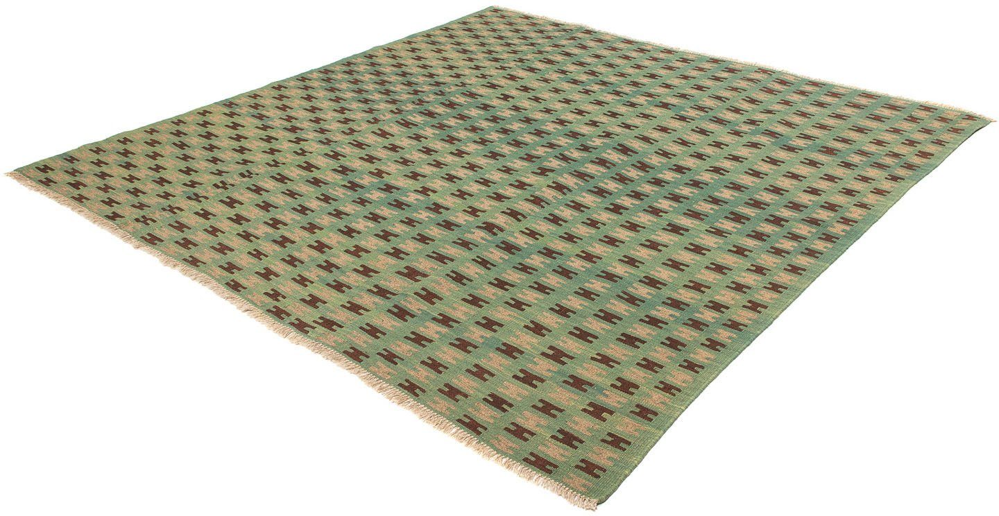 Wollteppich Kelim - Oriental quadratisch - 203 x 200 cm - dunkelgrün, morgenland, quadratisch, Höhe: 6 mm, Wohnzimmer, Einzelstück