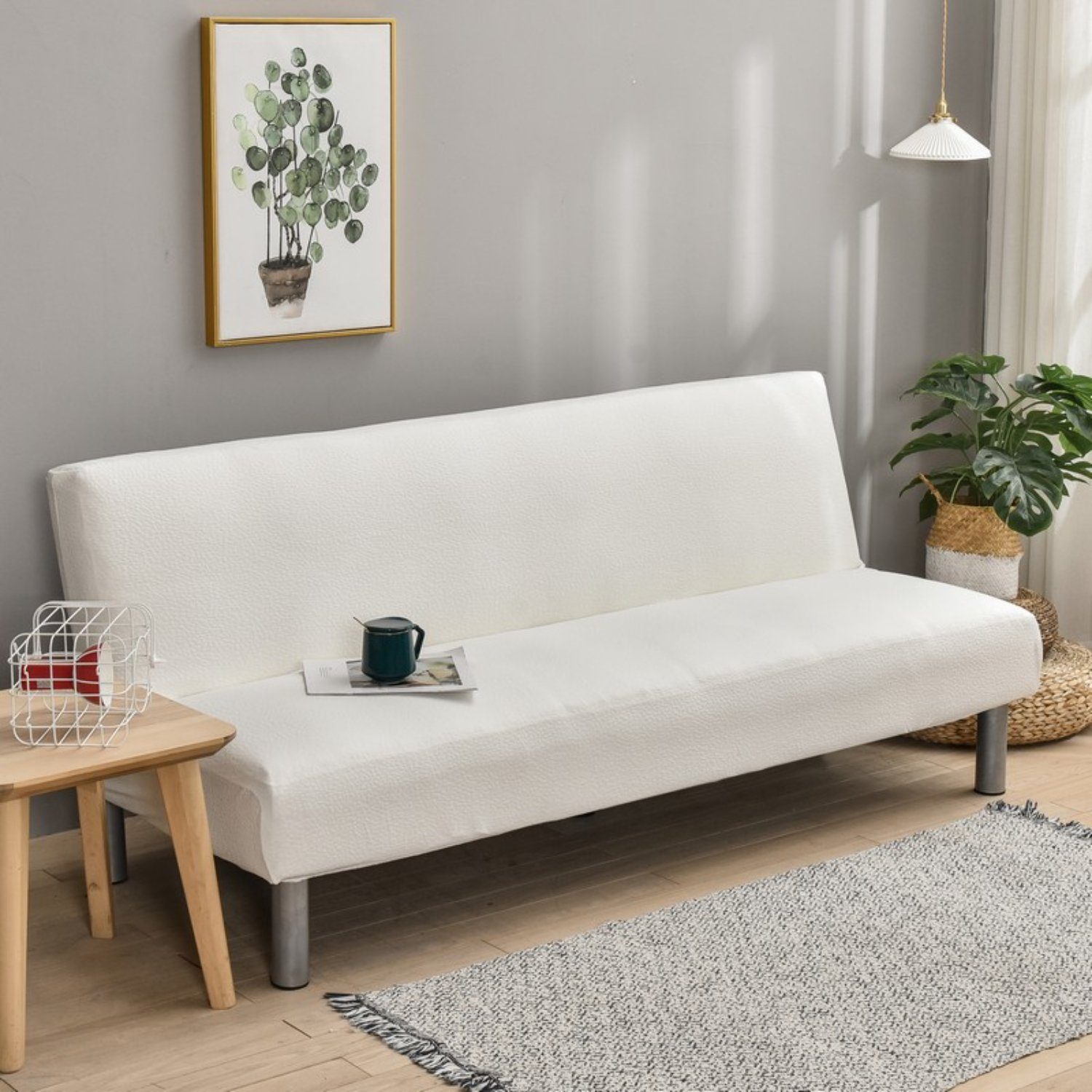 Sofahusse, HOMEIDEAS, Armloser Stretch-Jacquard Sofa-Schonbezug Weiß Blasenmuster