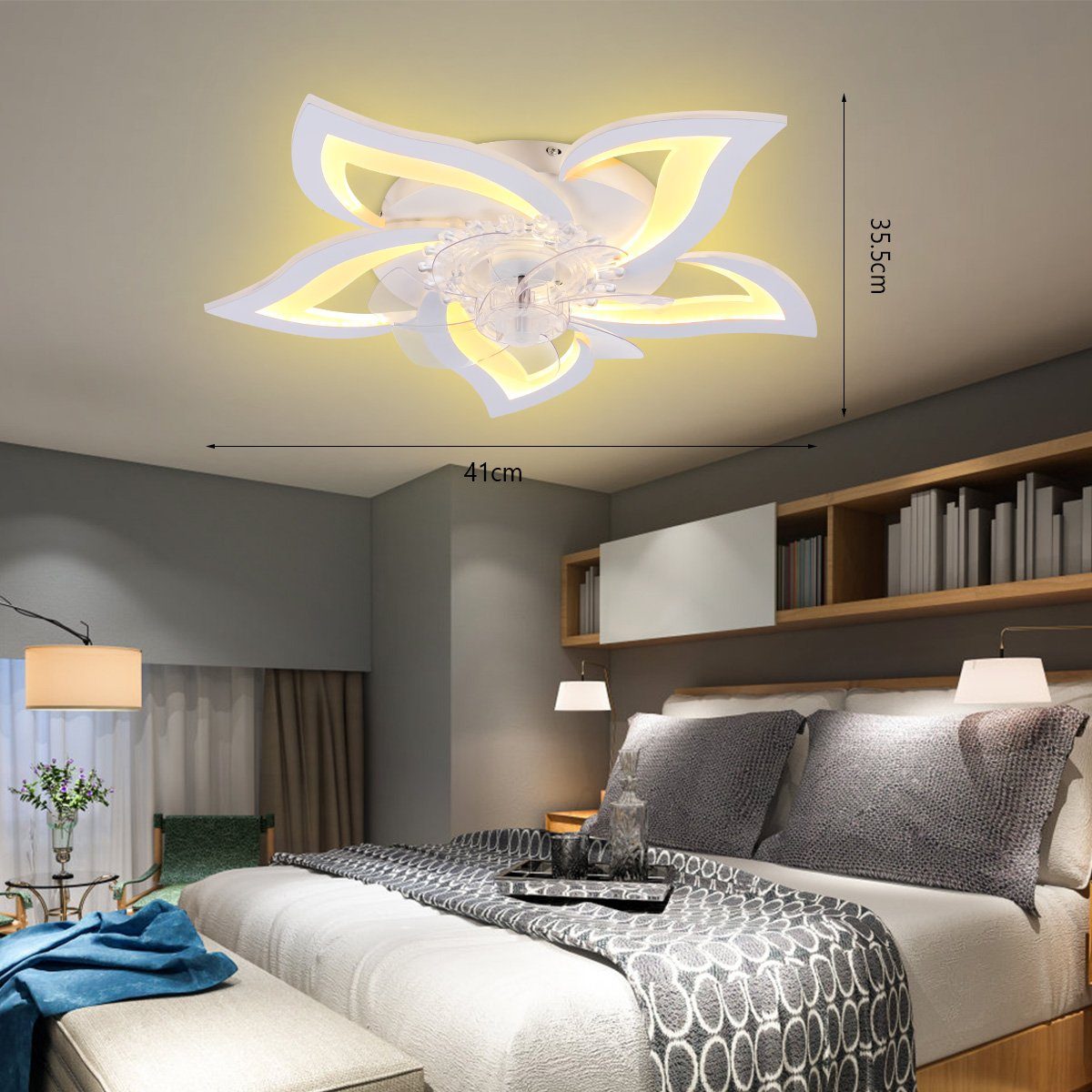 Naturweiß, 60W 5 LED integriert, Leise Deckenbeleuchtung LETGOSPT fest mit Deckenleuchte Ventilator, LED Kaltweiß, Deckenleuchte Warmweiß, LED Deckenventilator 5000LM, mit Beleuchtung, Lichter Design Deckenventilator