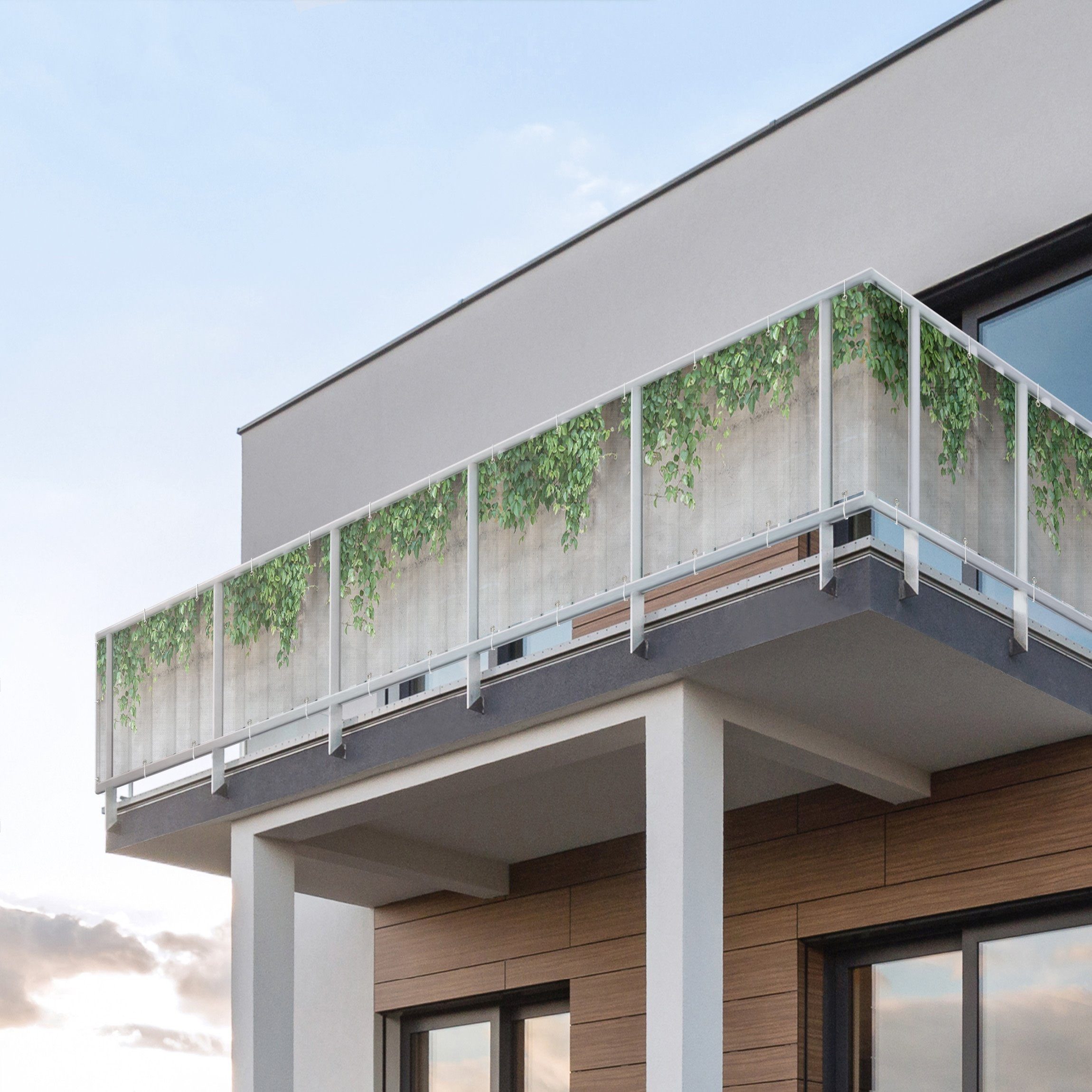 Bilderdepot24 Balkonsichtschutz Sichtschutz Balkon Tropisch Natur Mauer Efeu Balkonbespannung (1m bis 10m fein gelochter Sichtschutz aus Mesh für Geländern & Zäunen, Fertig geöst, inkl. Kabelbindern zur Anbringung) Sichtschutz Terrasse Balkontuch Balkonverkleidung Windschutz Terrasse