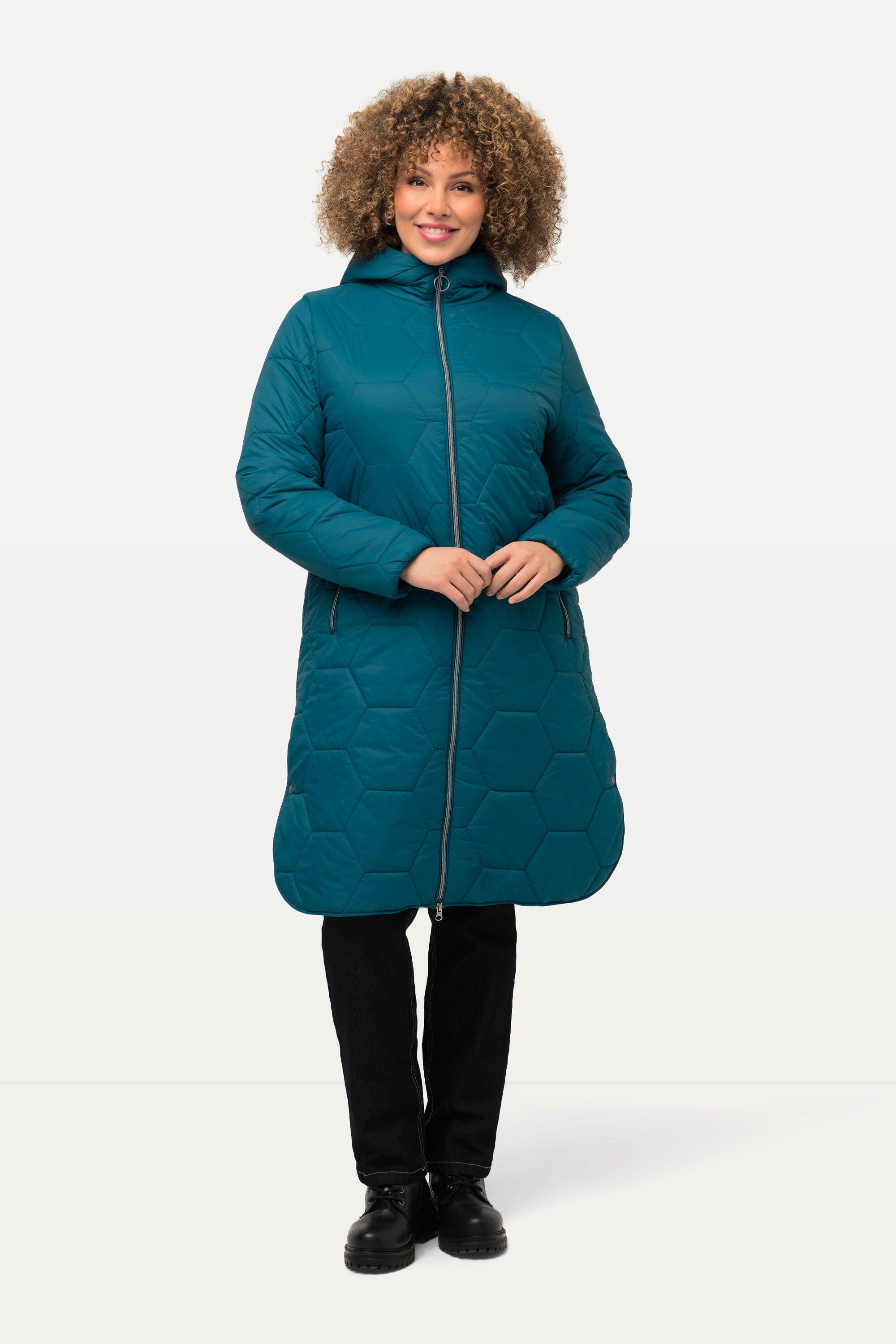 Ulla Popken Steppjacke HYPRAR Steppjacke blau Druckknöpfe seitliche