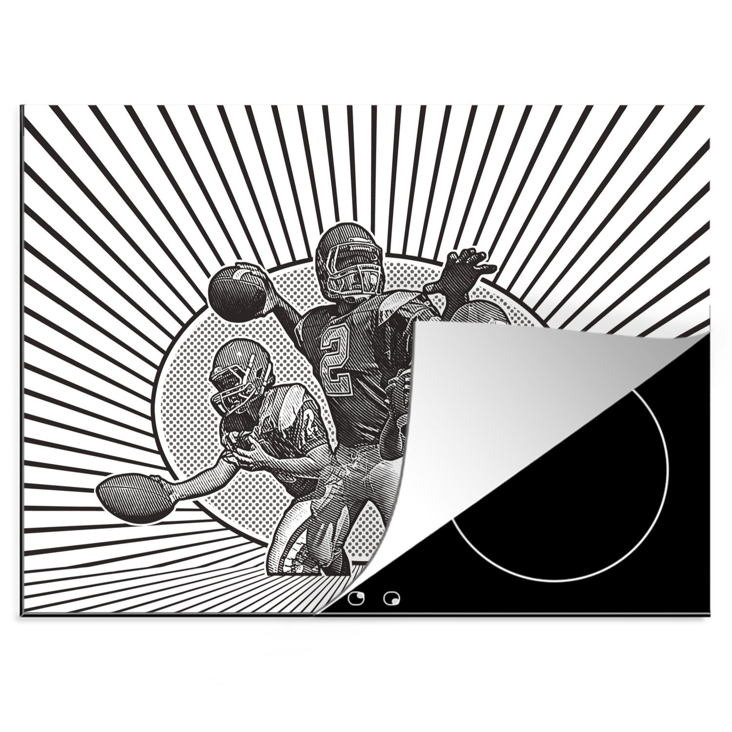 MuchoWow Herdblende-/Abdeckplatte Rugby - Schwarz - American Football, Vinyl, (1 tlg), 70x52 cm, Mobile Arbeitsfläche nutzbar, Ceranfeldabdeckung | Herdabdeckplatten