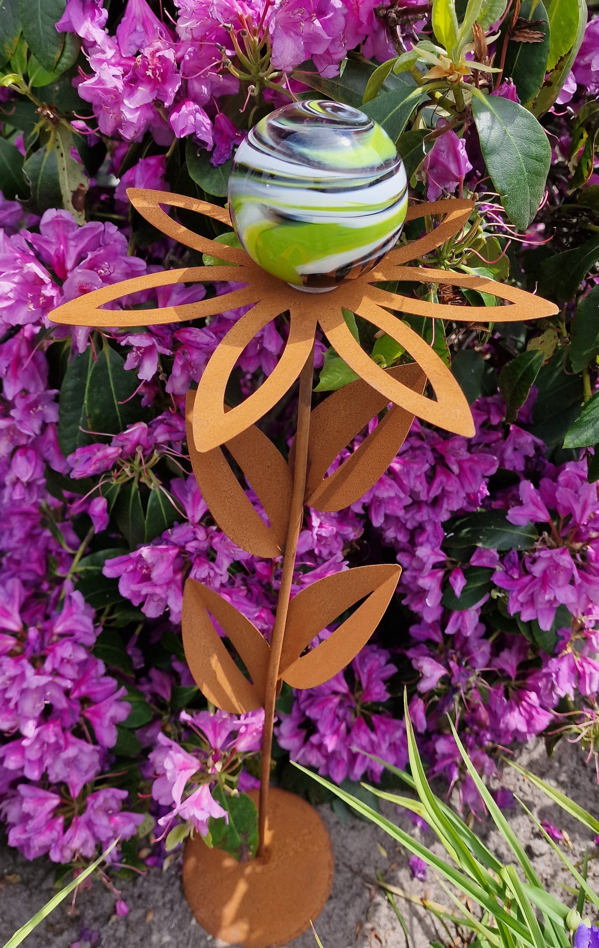 Jürgen Bocker cm Paris Verde Blume 77 mit Glaszauber Standfuß Gartenstecker Cortenstahl Garten-Ambiente