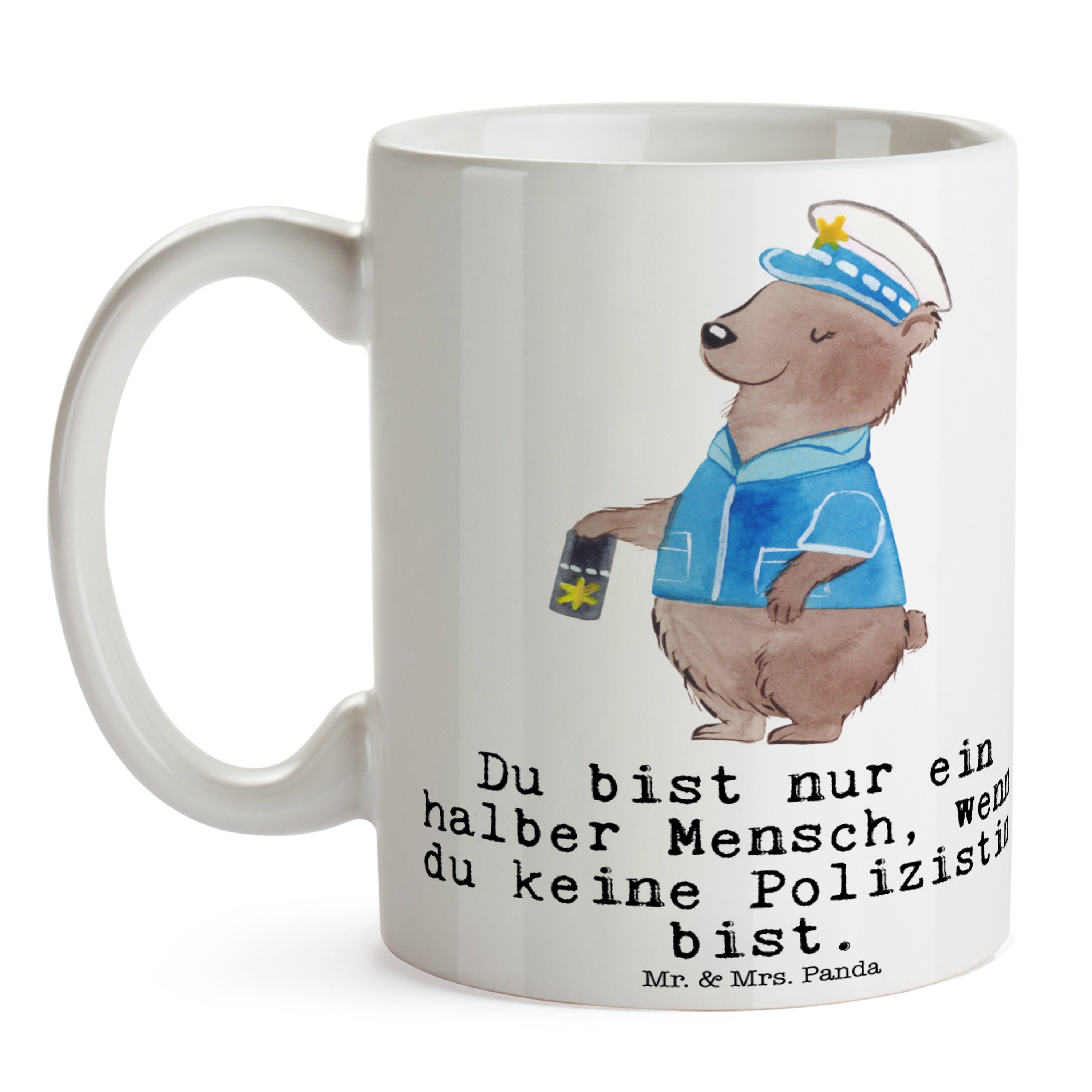 Becher, Tasse Weiß Kaffeebecher, Geschenk, Mr. & - Keramik Panda mit Mrs. Polizistin Abschied, Herz -