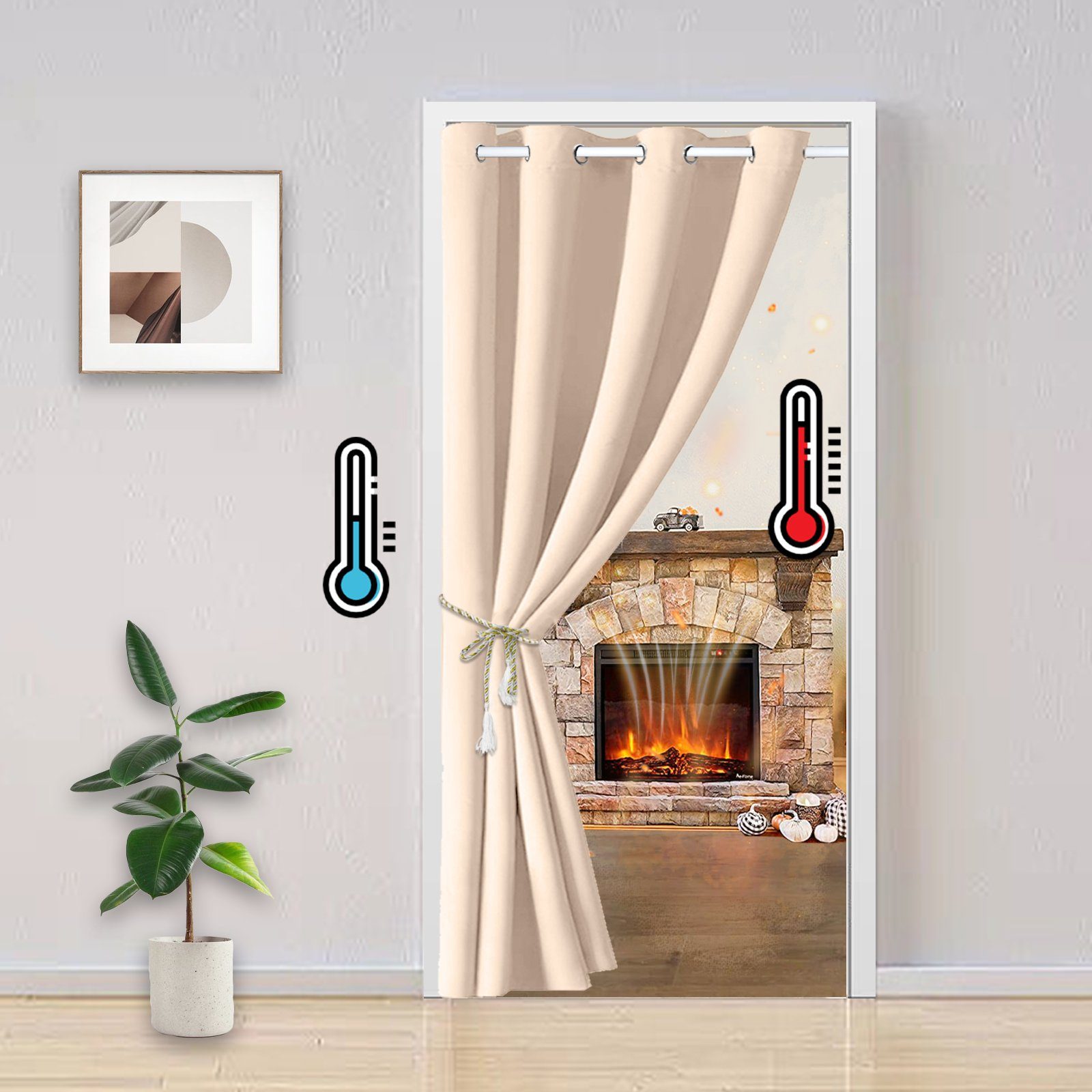 BTTO V&G Türvorhang Thermo Gardinen Vorhang Blickdicht ösen 6 Farben, 3 Größen, Verdunkelungsvorhang 132x203cm/132x244cmThermovorhang
