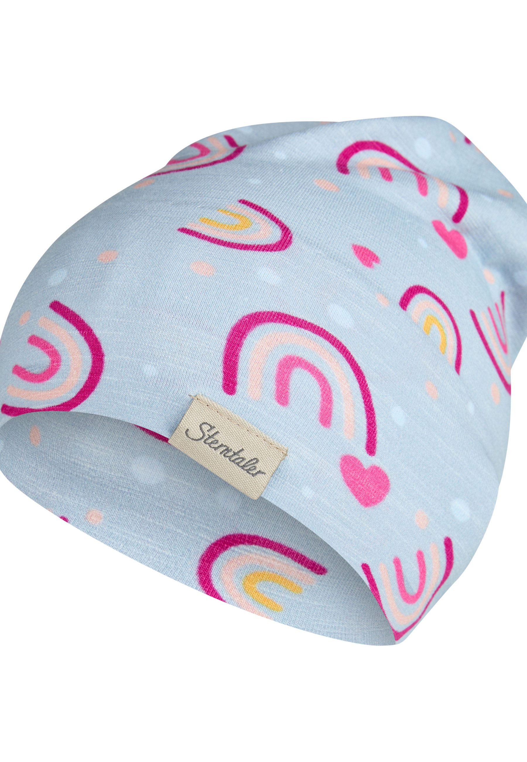 Sterntaler® Beanie UV-Schutz 50+ Beanie Regenbogen (1-St) Beanie aus Flammgarn-Jersey mit Regenbögen, zwei Tragevarianten