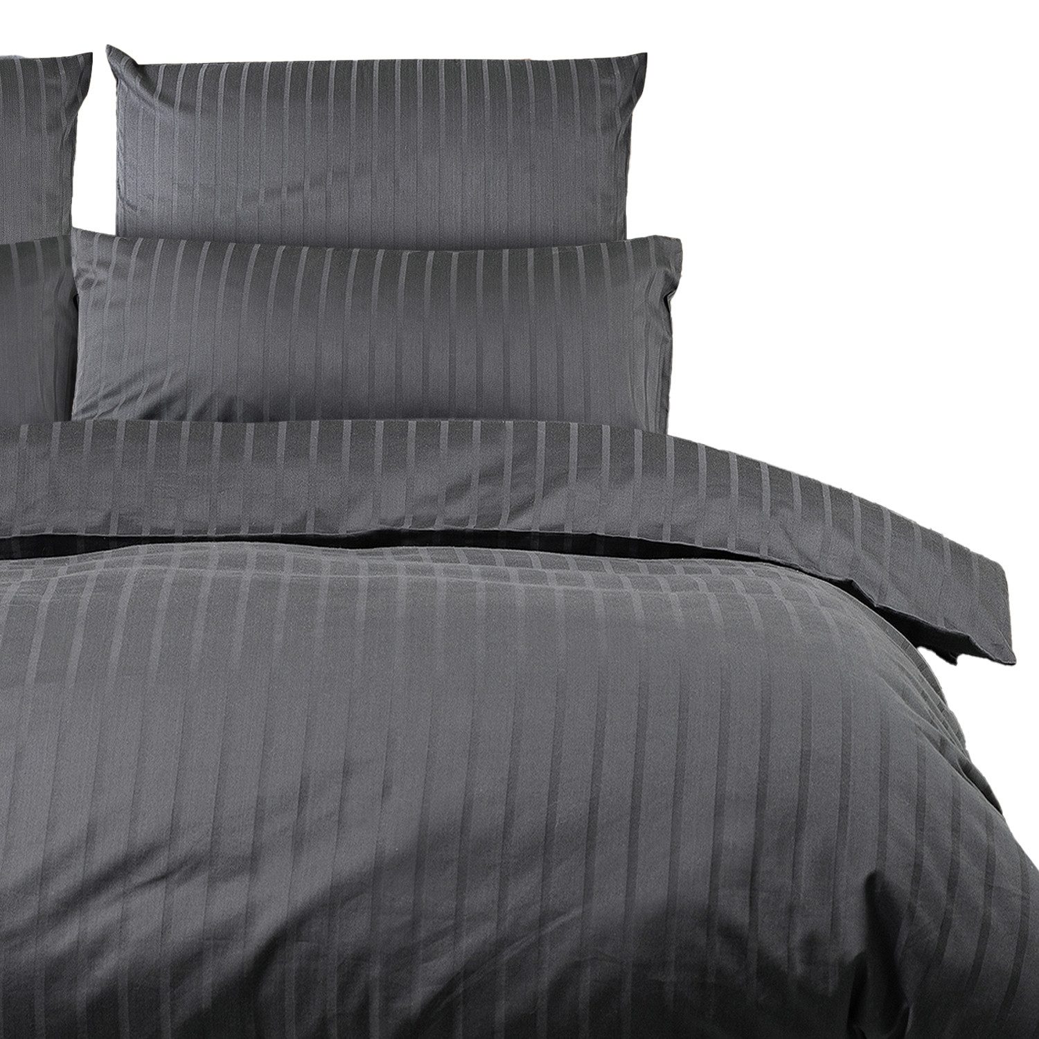 Slummer Bettwäsche Damast in Gr. 135x200cm, 155x220cm, 200x200cm, anthrazit, Baumwolle, 2 teilig, YKK-Reißverschluss, Kissenbezug 80x80cm