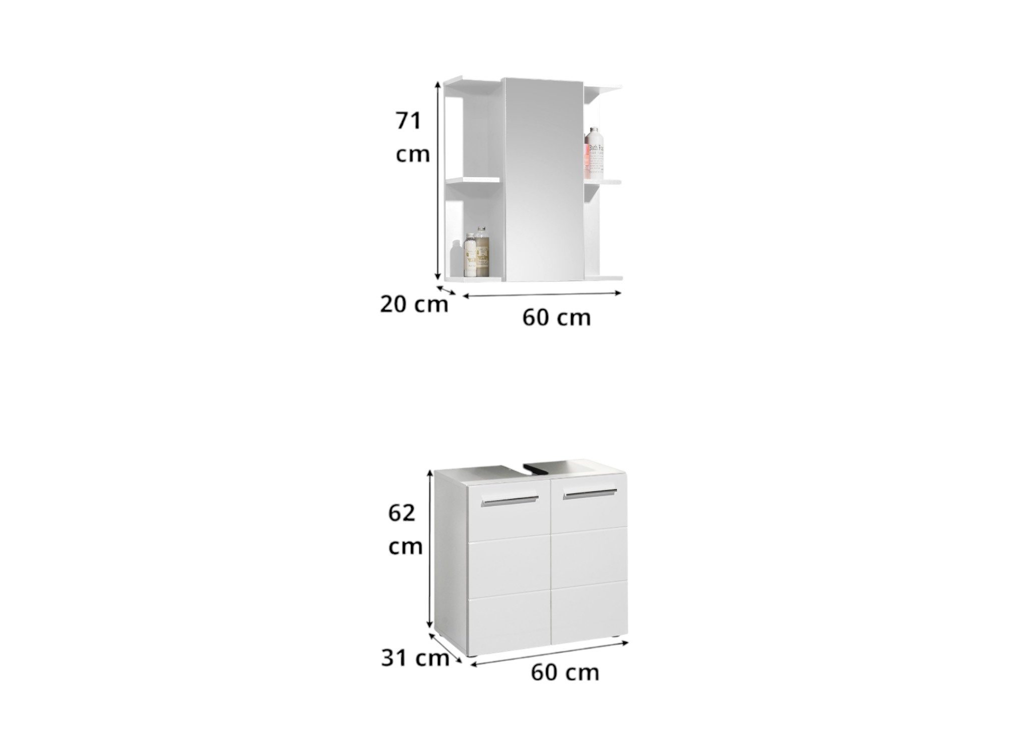 moebel-dich-auf Badmöbel-Set Vail, (Set 4, Spiegelschrank, Waschbeckenunterschrank, 2-St)